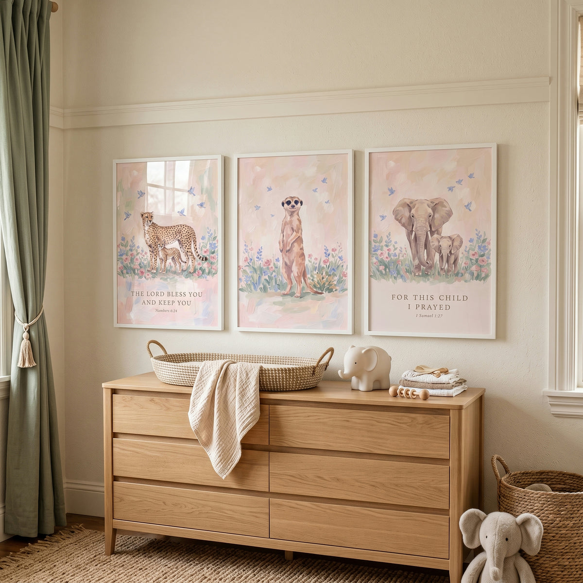 Blush Meadow African Animals Artwork Set Of 3 - Faithful Wildlife Decor