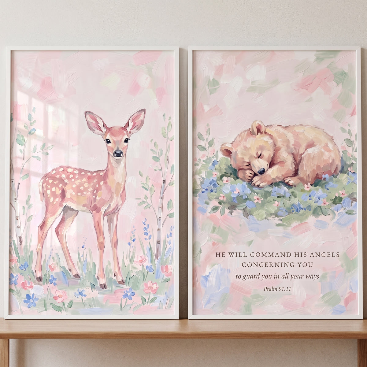 Blush Meadow Woodland Animals Wall Art Set of 2 - Gentle Forest Grace
