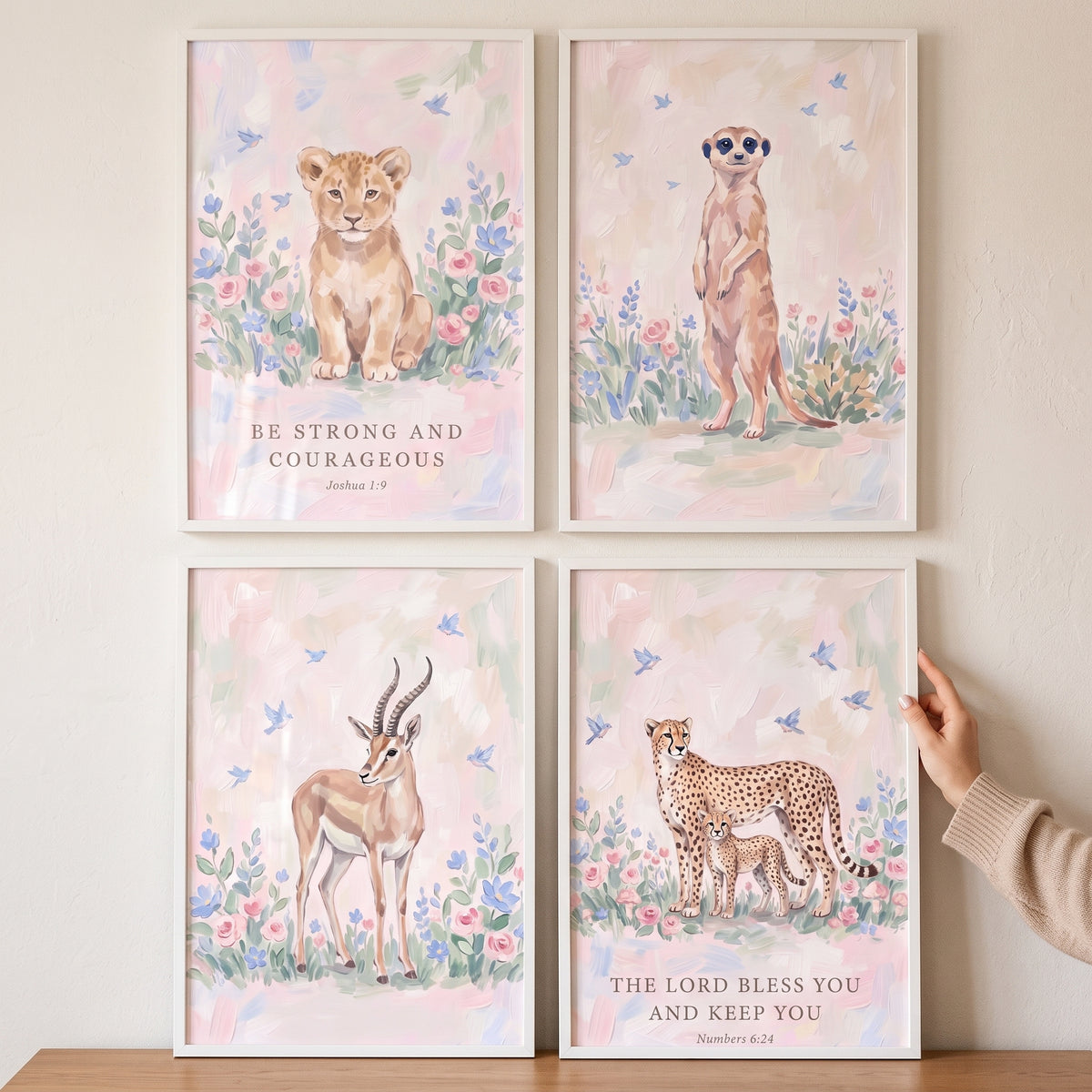 Blush Palette Safari Animals Wall Art Set Of 4 - Faithful Savanna Prints