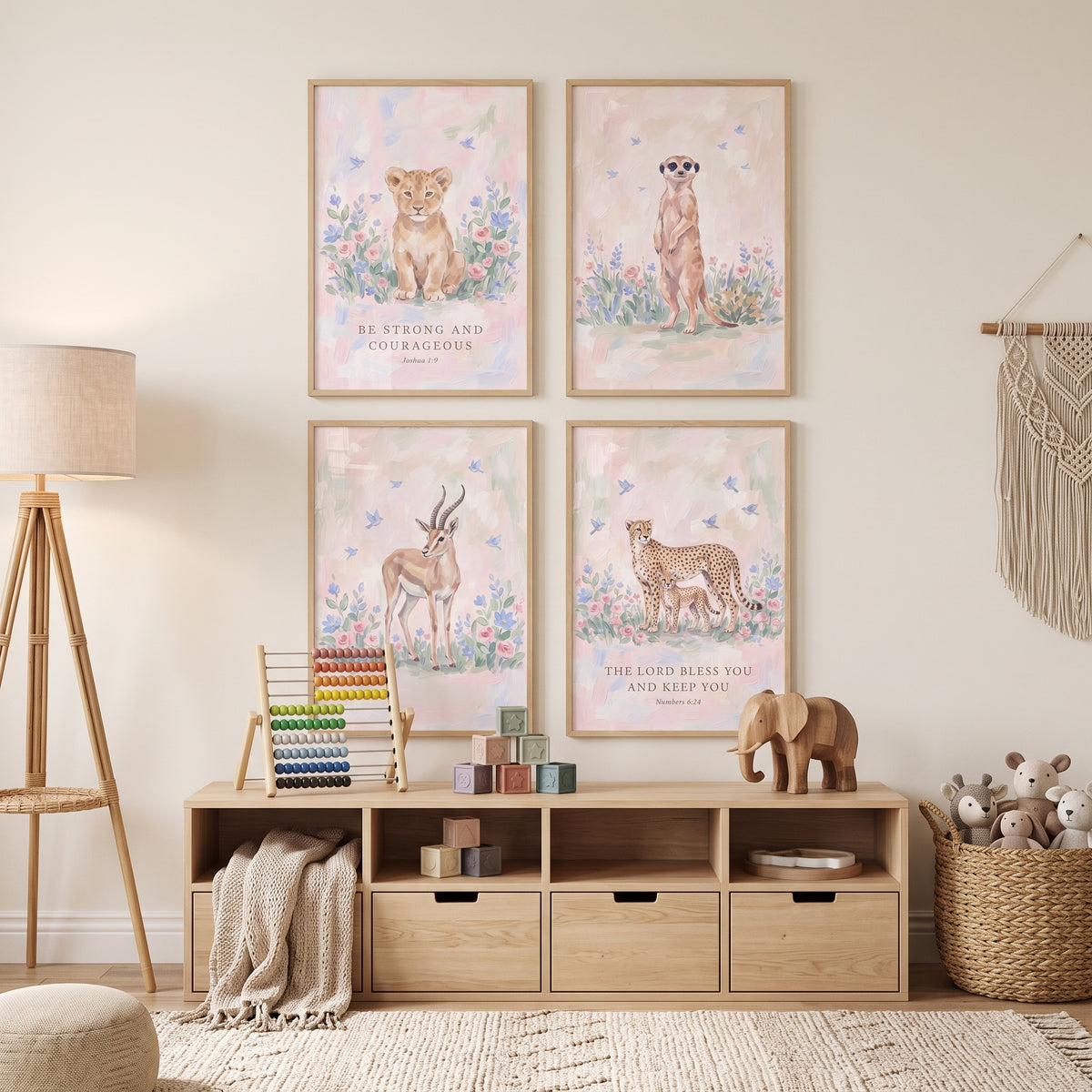 Blush Palette Safari Animals Wall Art Set Of 4 - Faithful Savanna Prints