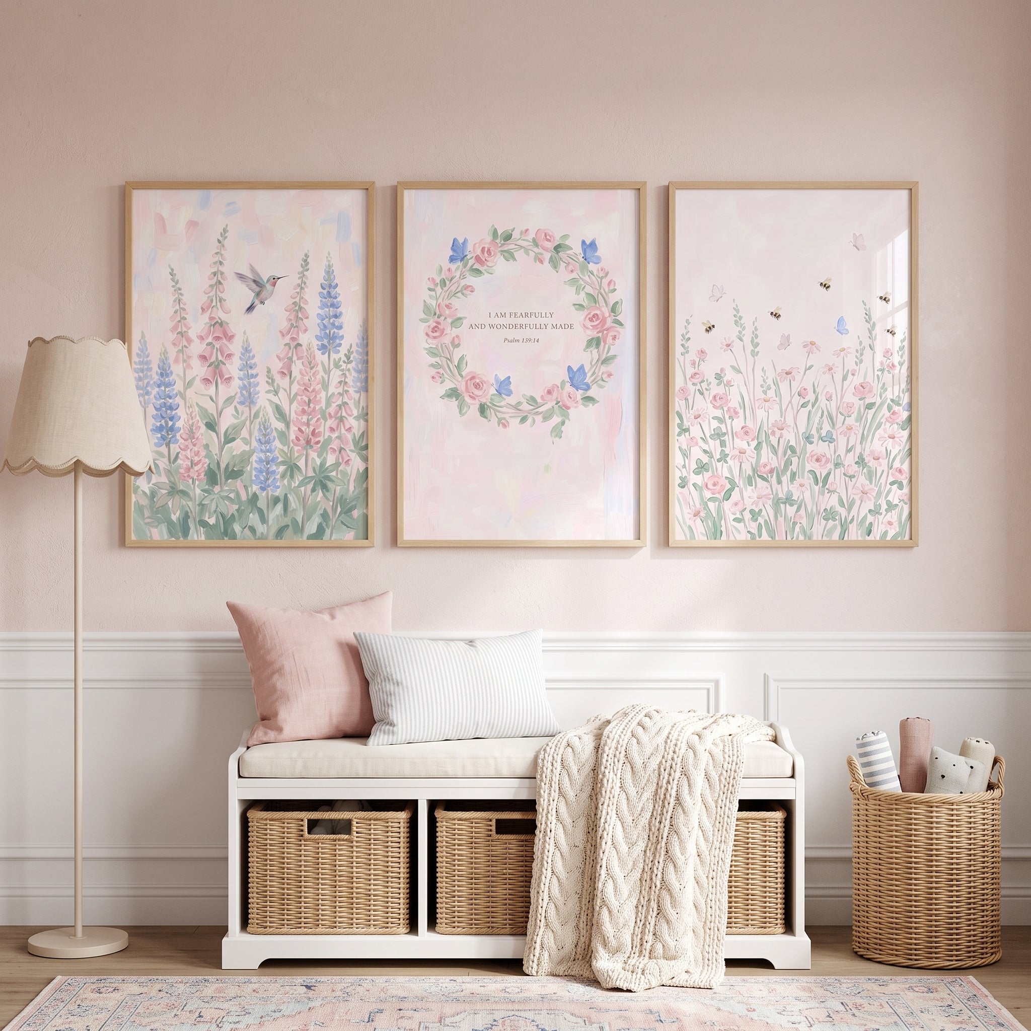 Blush Pastel Botanical Garden Wall Art Set of 3 - Wonderfully Made Blooms