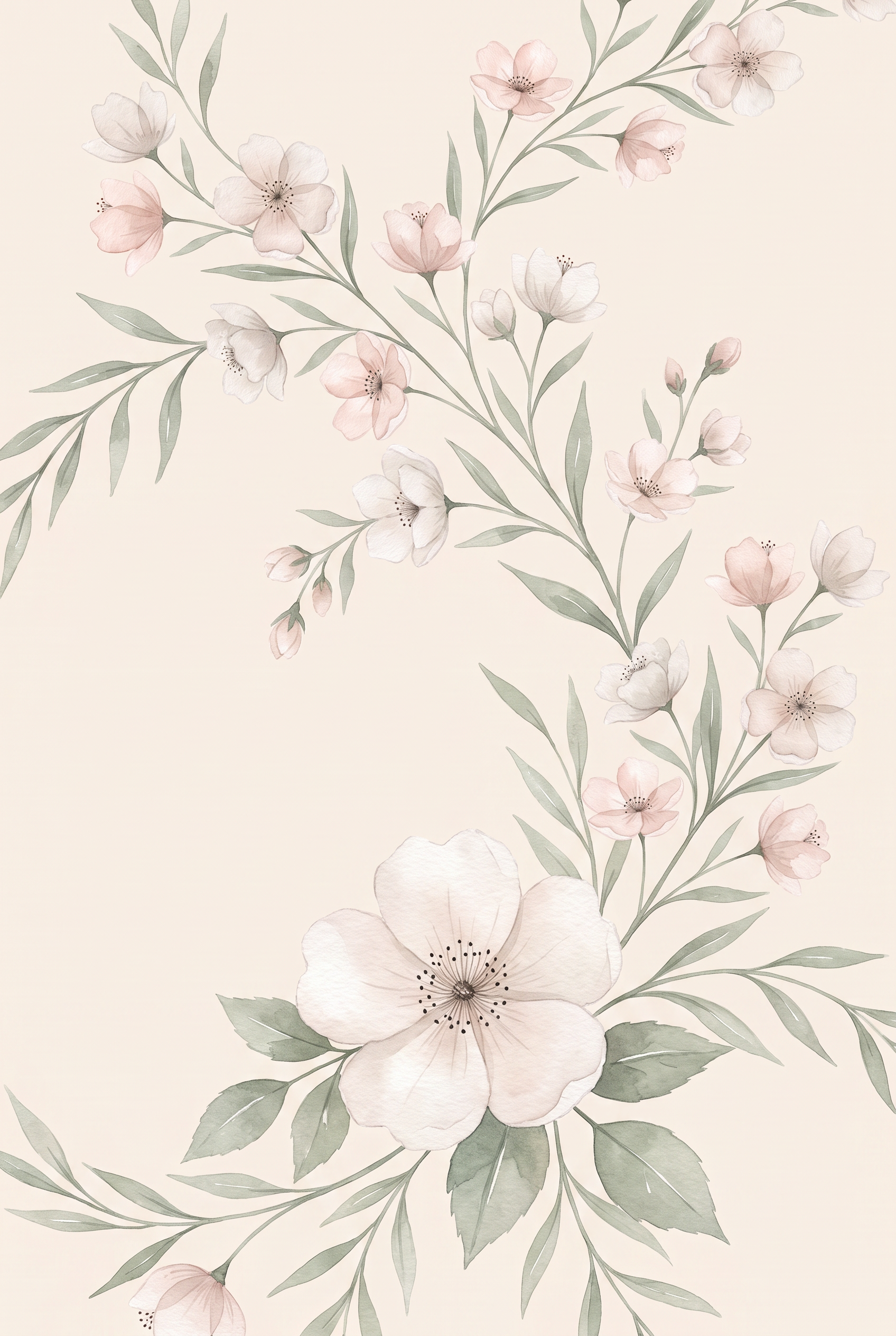 Blush Pink Botanical Floral Print - Soft Floral Whispers