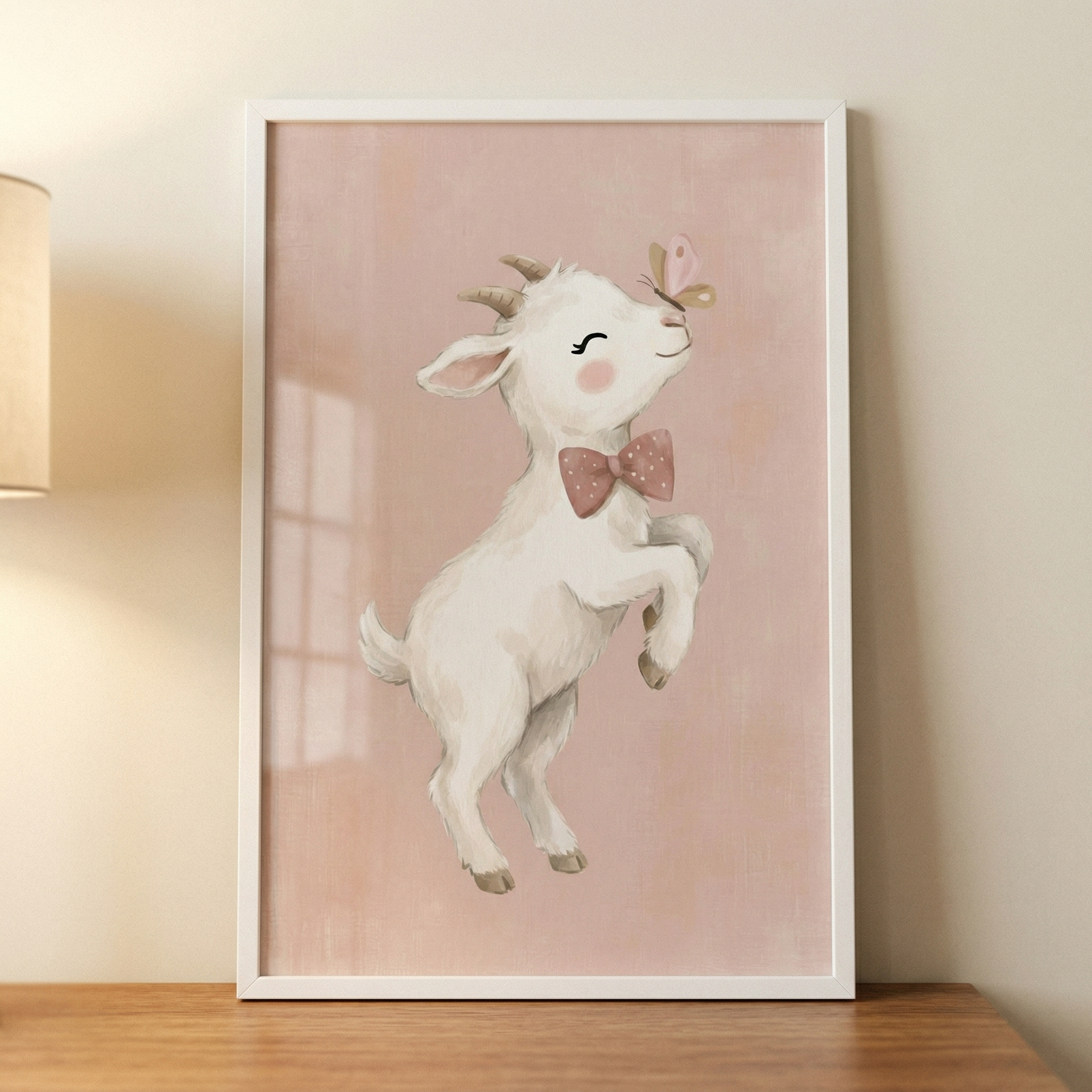 Blush Pink Bow Goat Wall Art - Dapper Baby Goat