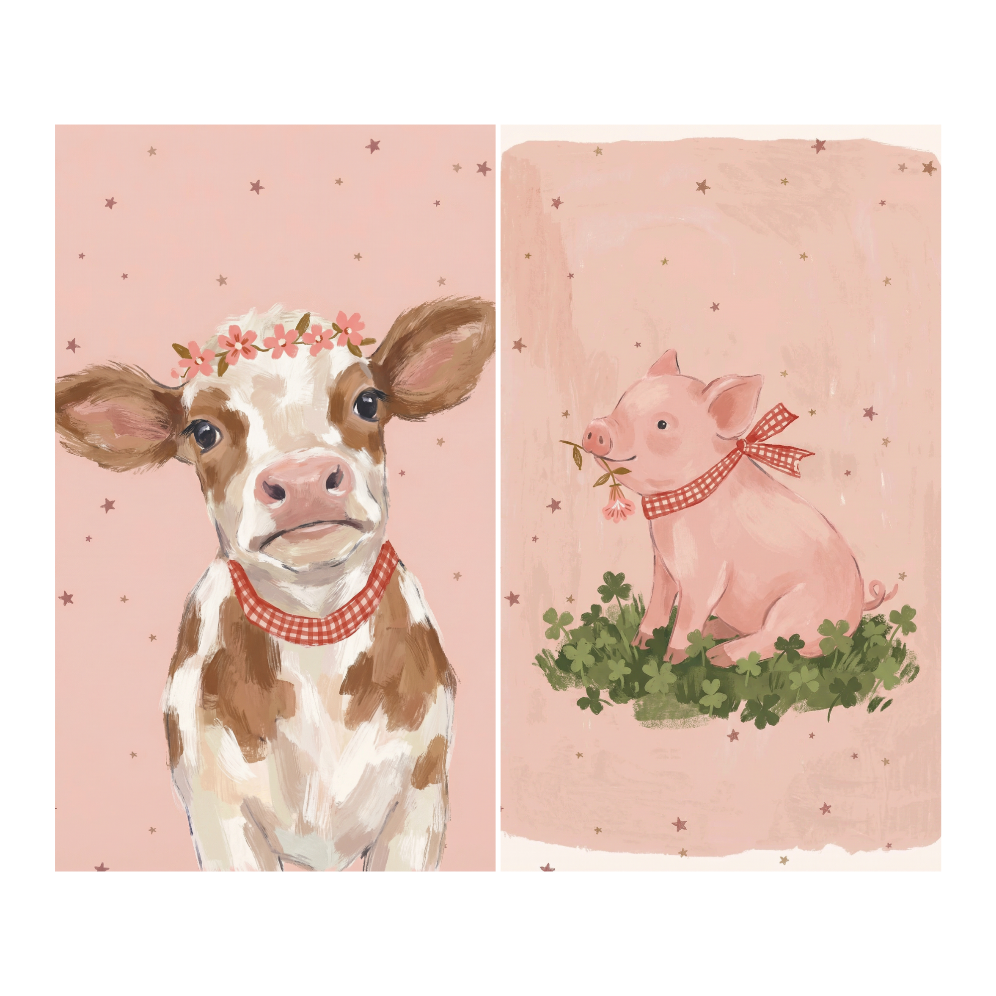 Blush Pink Farm Animal Wall Art Set of 2 - Farm Animal Friends