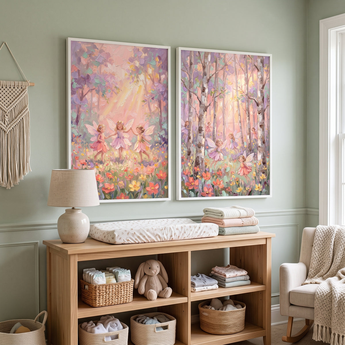 Blush Pink Flower Fairy Wall Art Set of 2 - Enchanted Garden Fairies