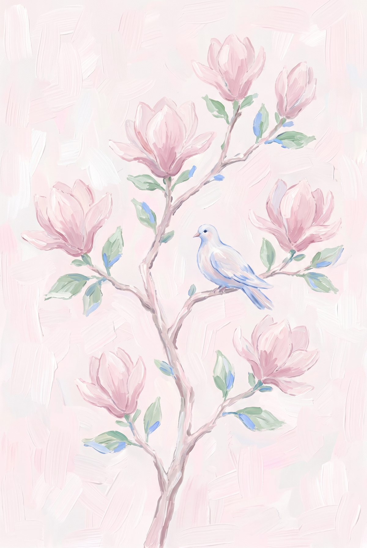 Blush Pink Magnolia Floral Wall Art - Pink Magnolia Dove