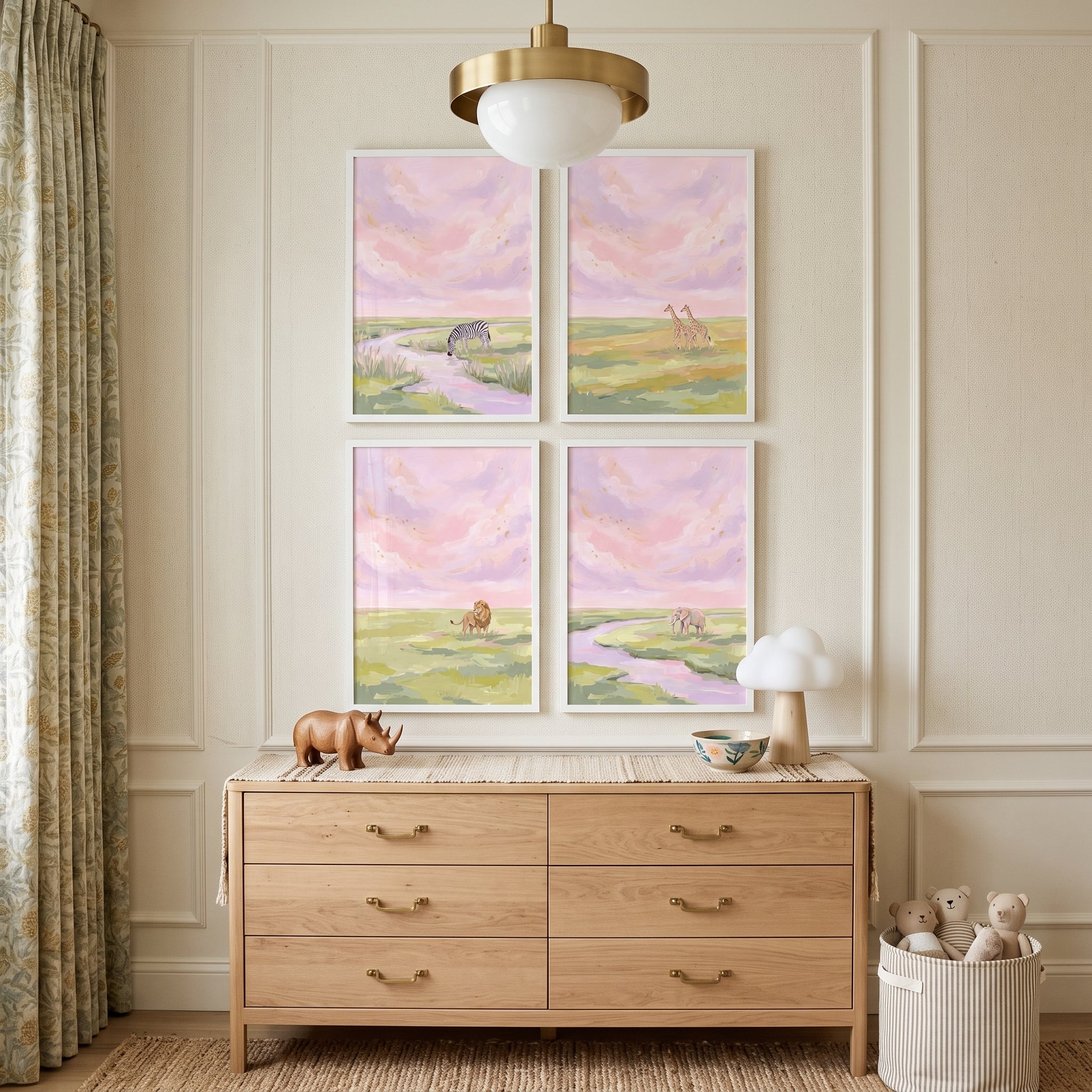 Blush Pink Savanna Animal Wall Art Set of 4 - Rosy Wildlife Vista