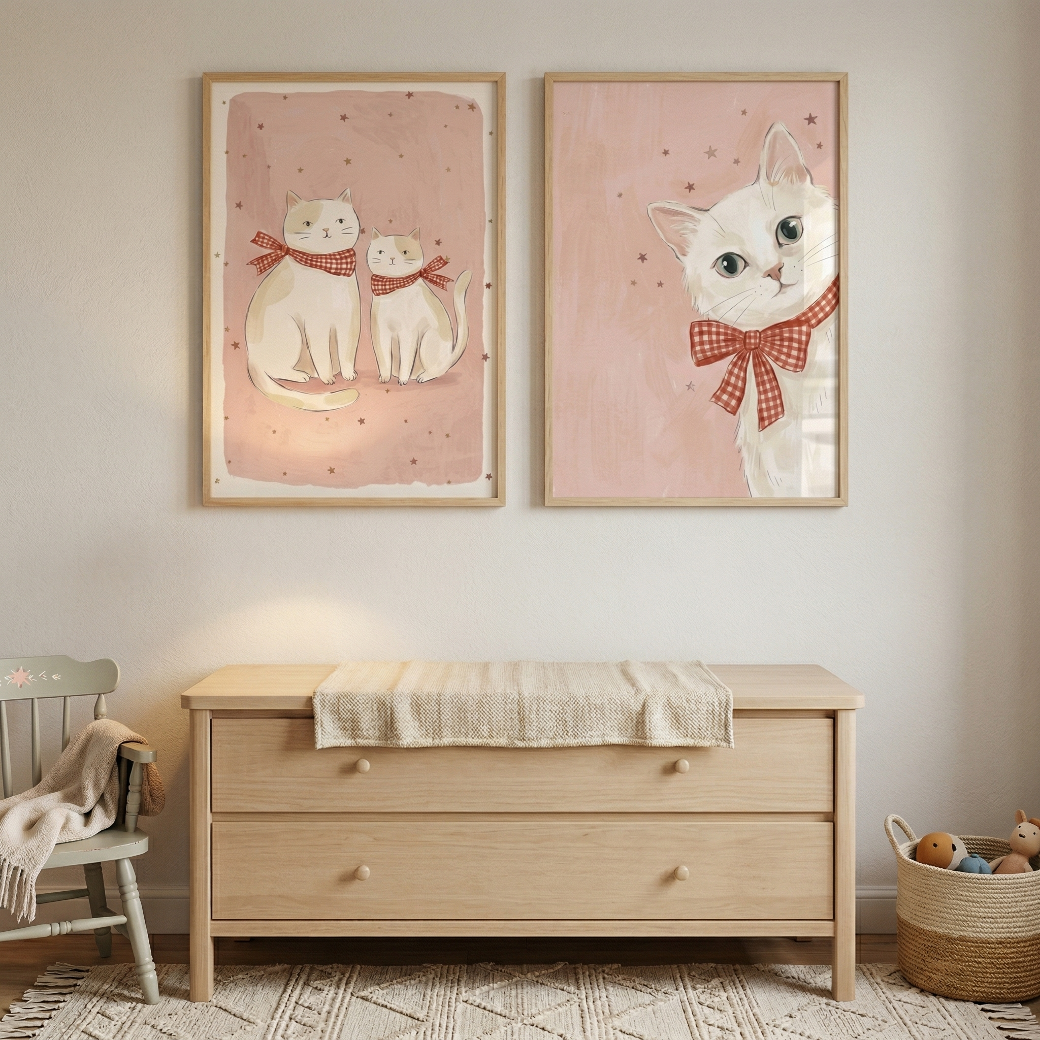 Blush Pink Starry Cat Wall Art Set of 2 - Sweet Starry Cats