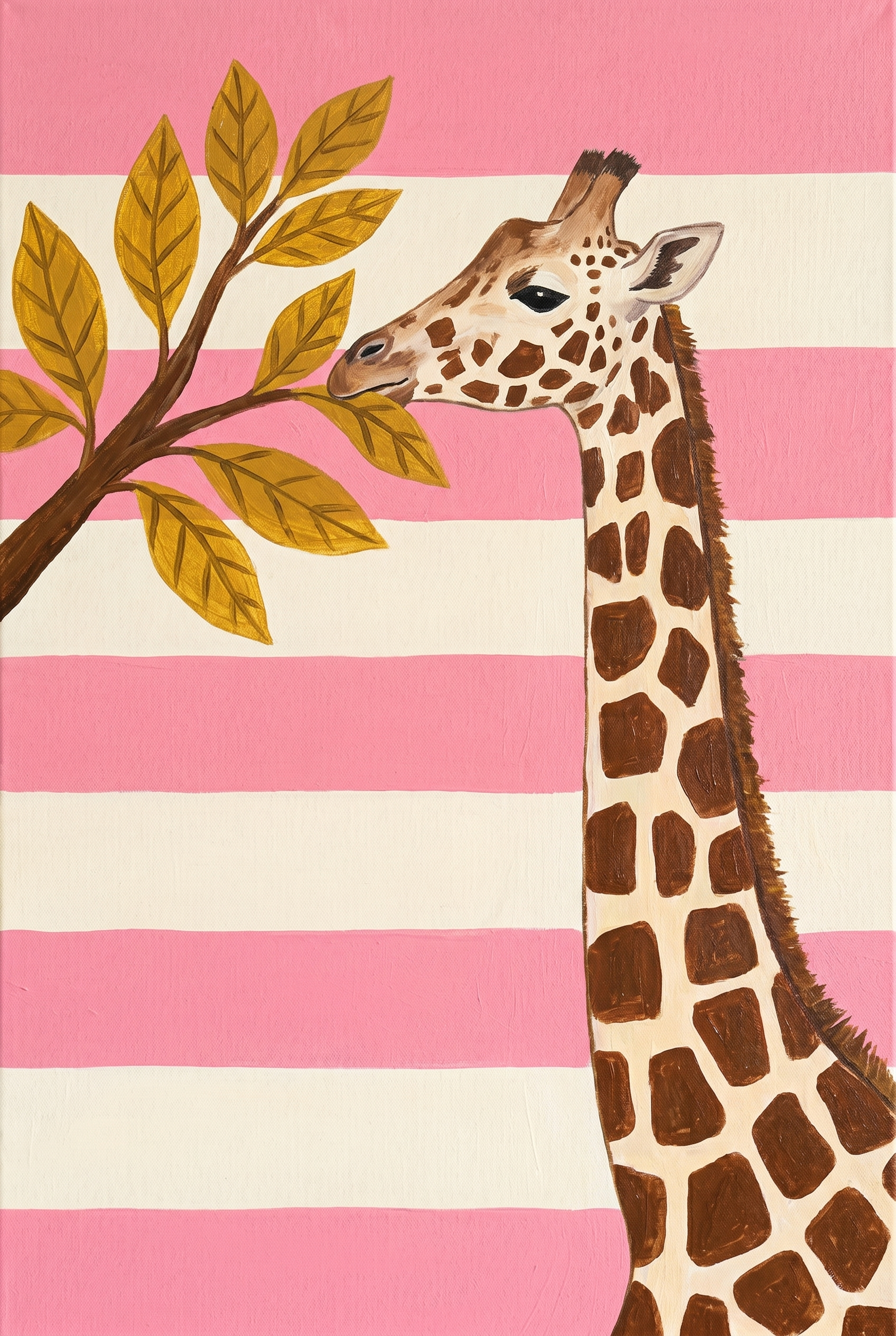Blush Pink Striped Giraffe Wall Art - Pink Safari Snack