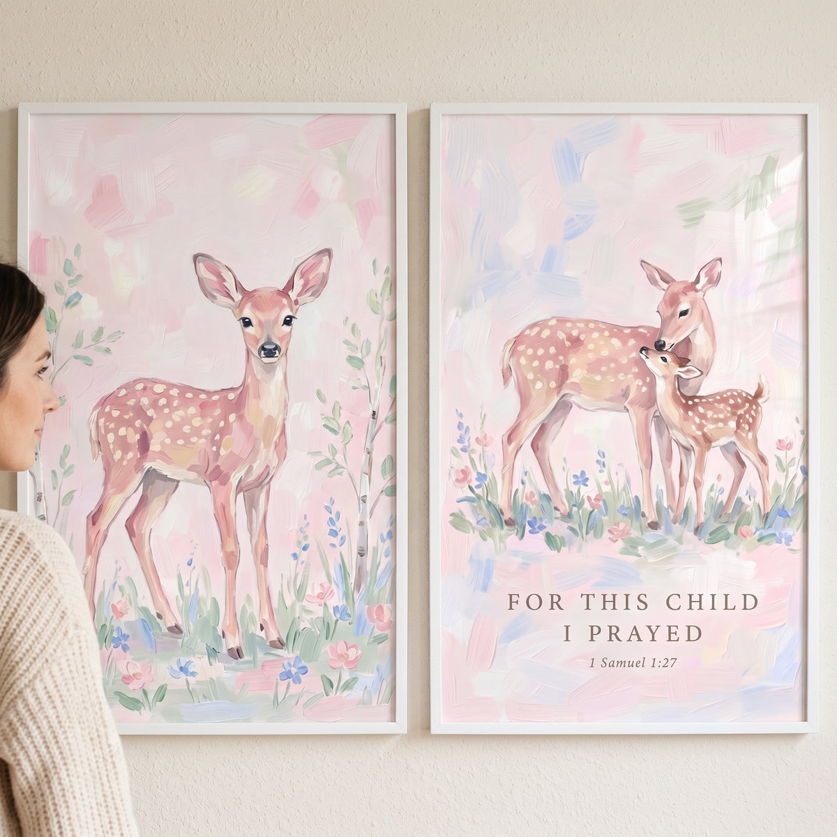 Blush Pink Watercolor Animals Wall Art Set of 2 - Prayed For Child