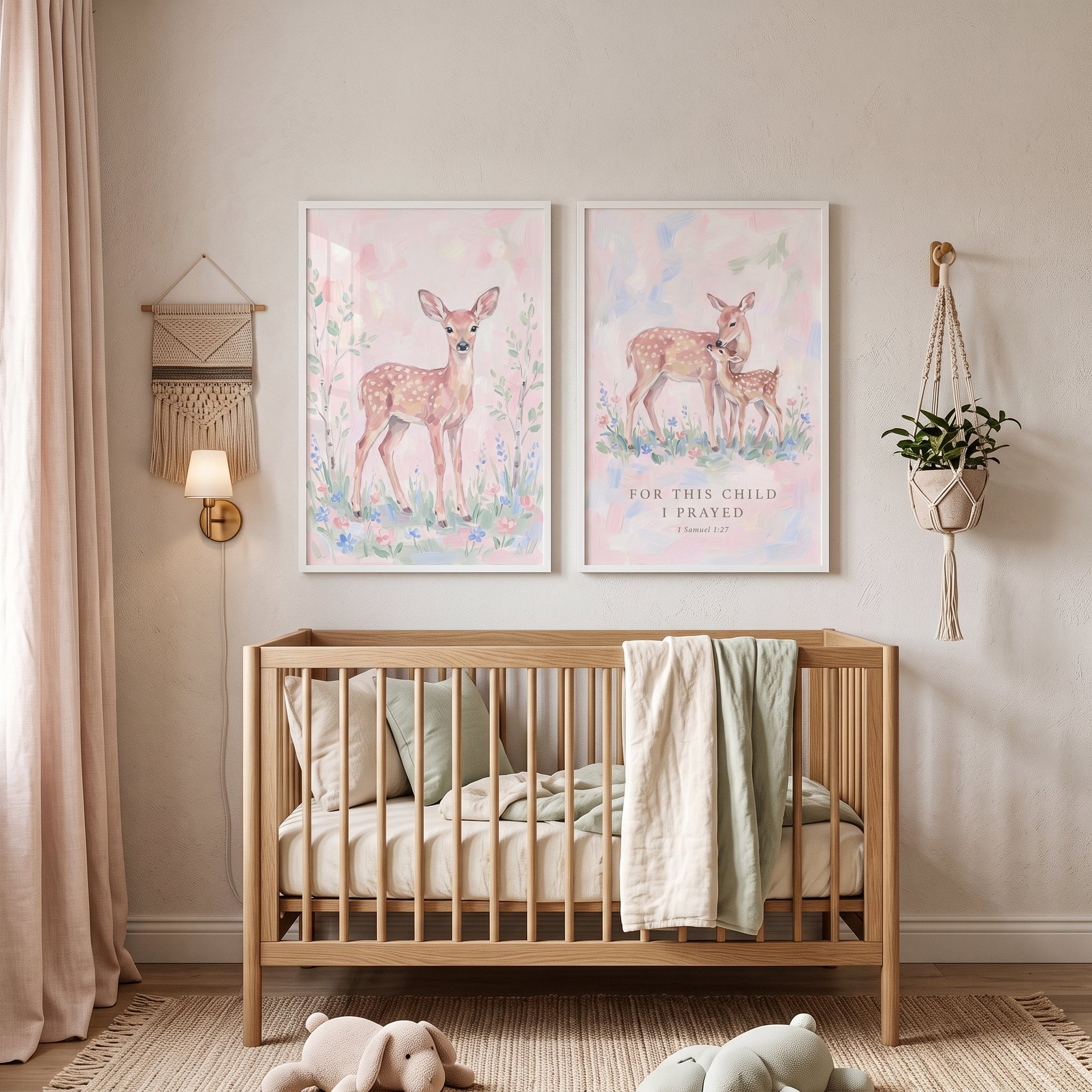 Blush Pink Watercolor Animals Wall Art Set of 2 - Prayed For Child