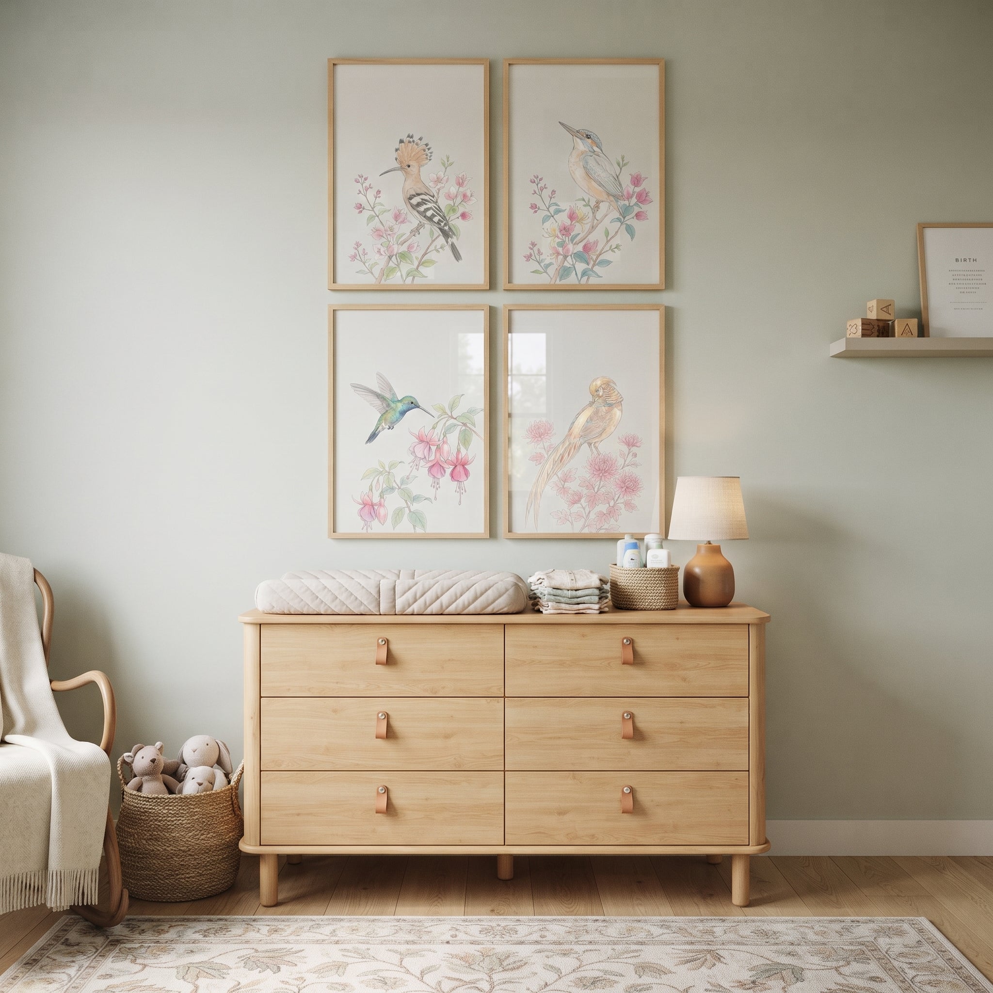 Blush Pink Watercolor Birds Wall Art Set of 4 - Pastel Avian Collection