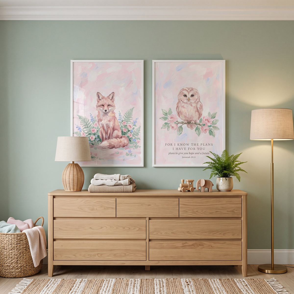 Blush Rose Forest Animals Wall Art Set of 2 - Jeremiah Promise Art