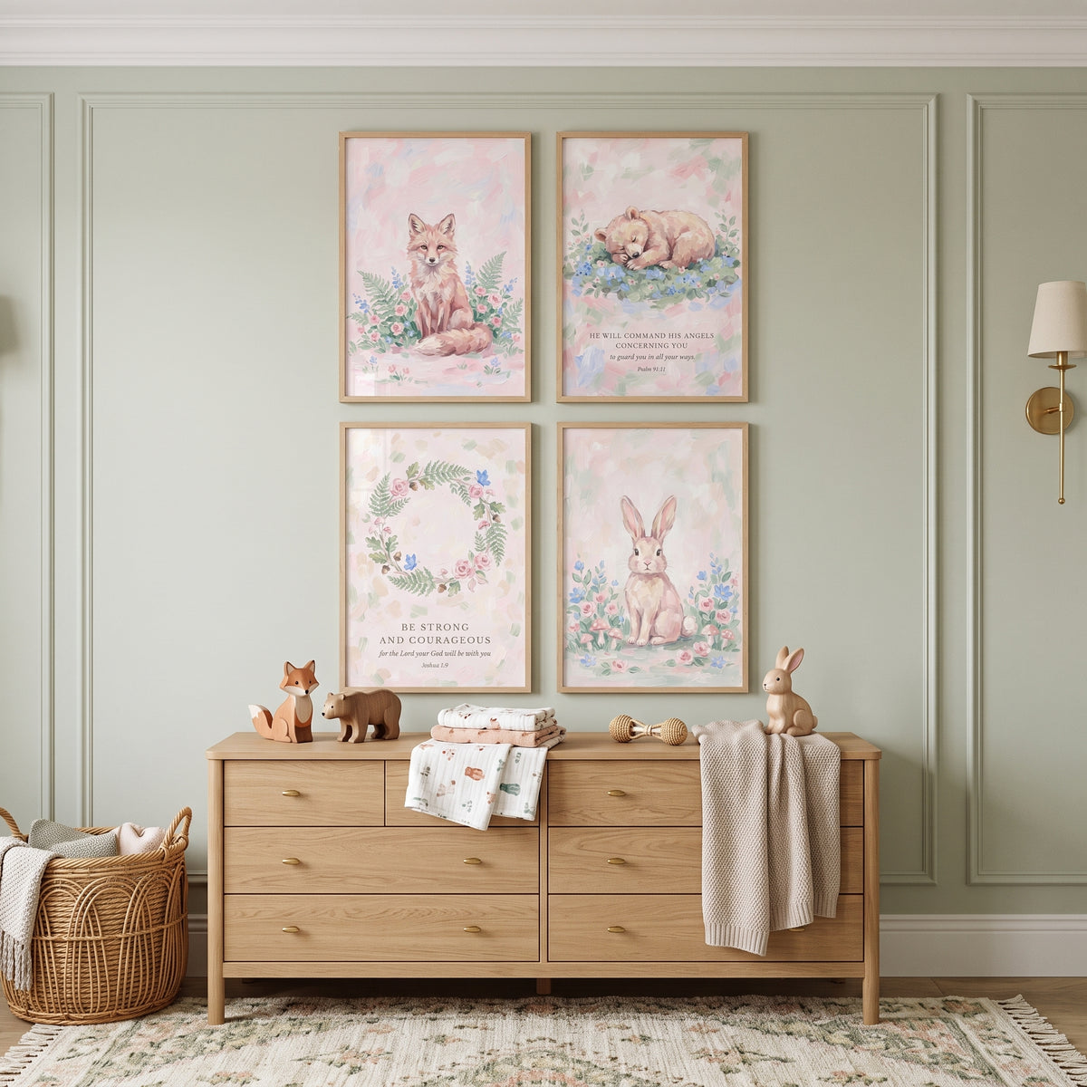 Blush Rose Forest Floral Artwork Set of 4 - Gentle Faith Prints