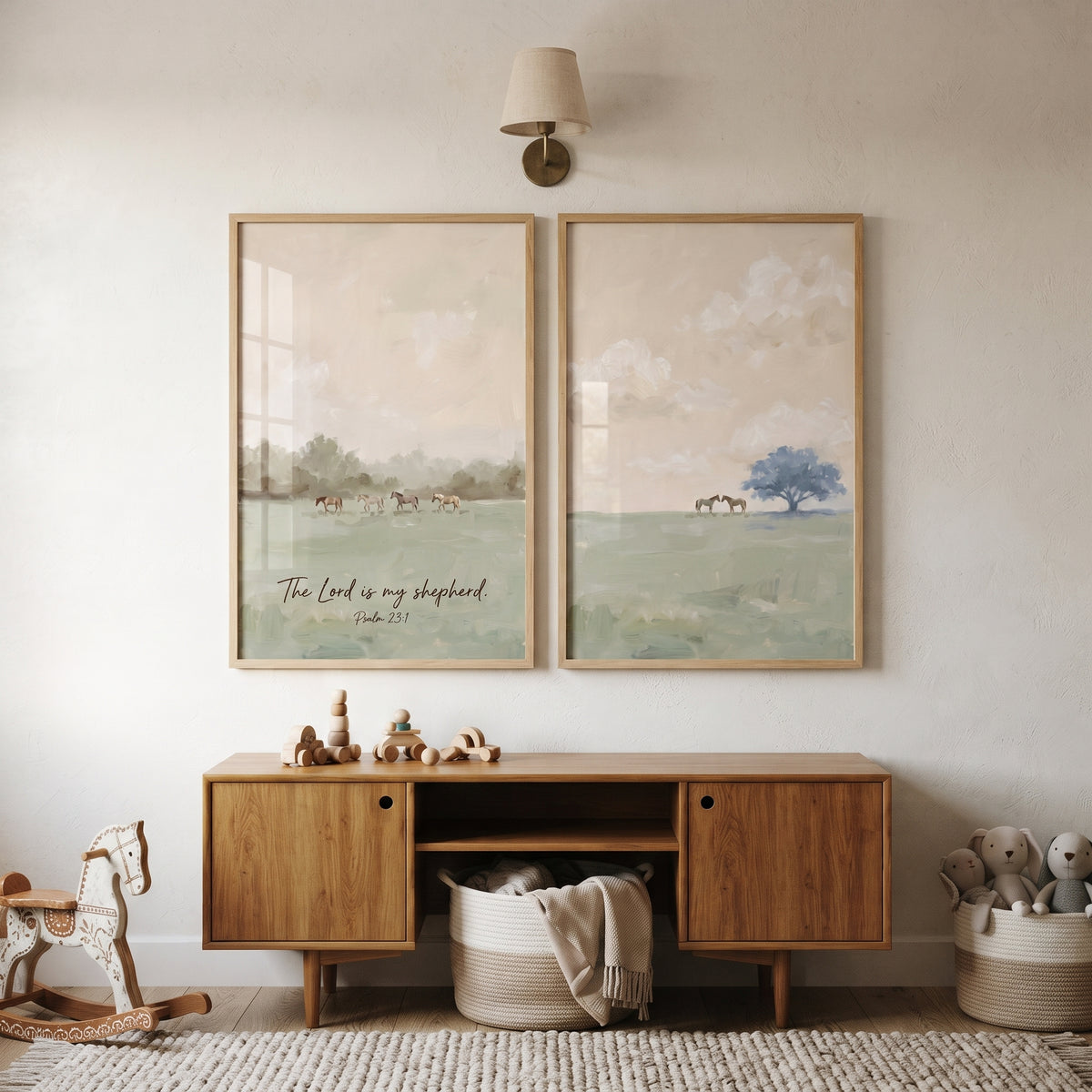 Blush Sky Meadow Horse Wall Art Set Of 2 - Sacred Meadow Grace