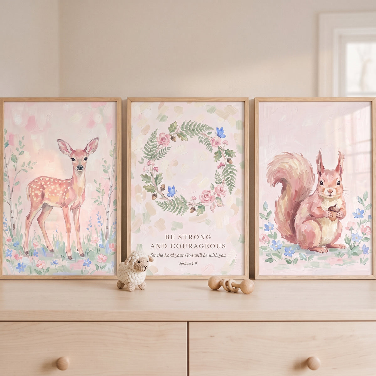 Blush Spring Forest Nature Wall Art Set of 3 - Whimsical Scripture Set