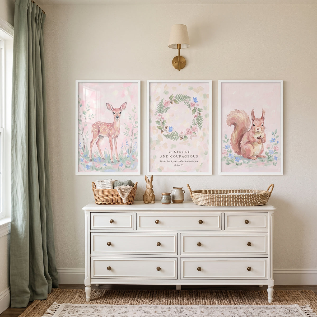 Blush Spring Forest Nature Wall Art Set of 3 - Whimsical Scripture Set