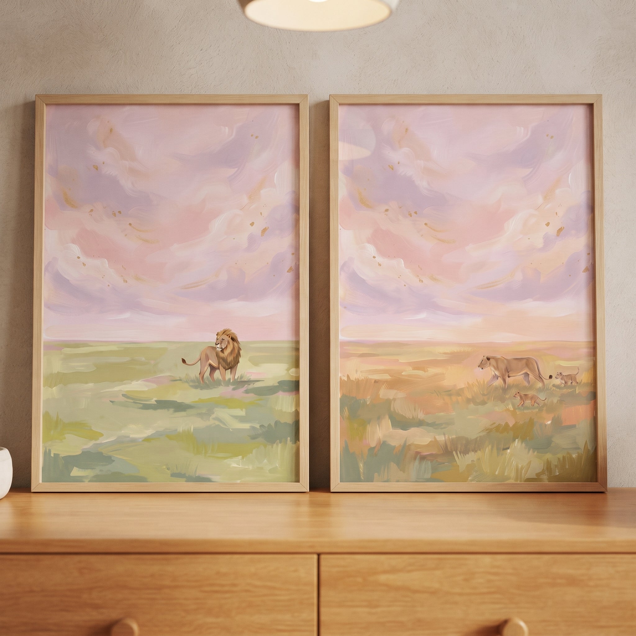 Blush Sunset Savanna Lion Wall Art Set of 2 - Savanna Sunset Pride
