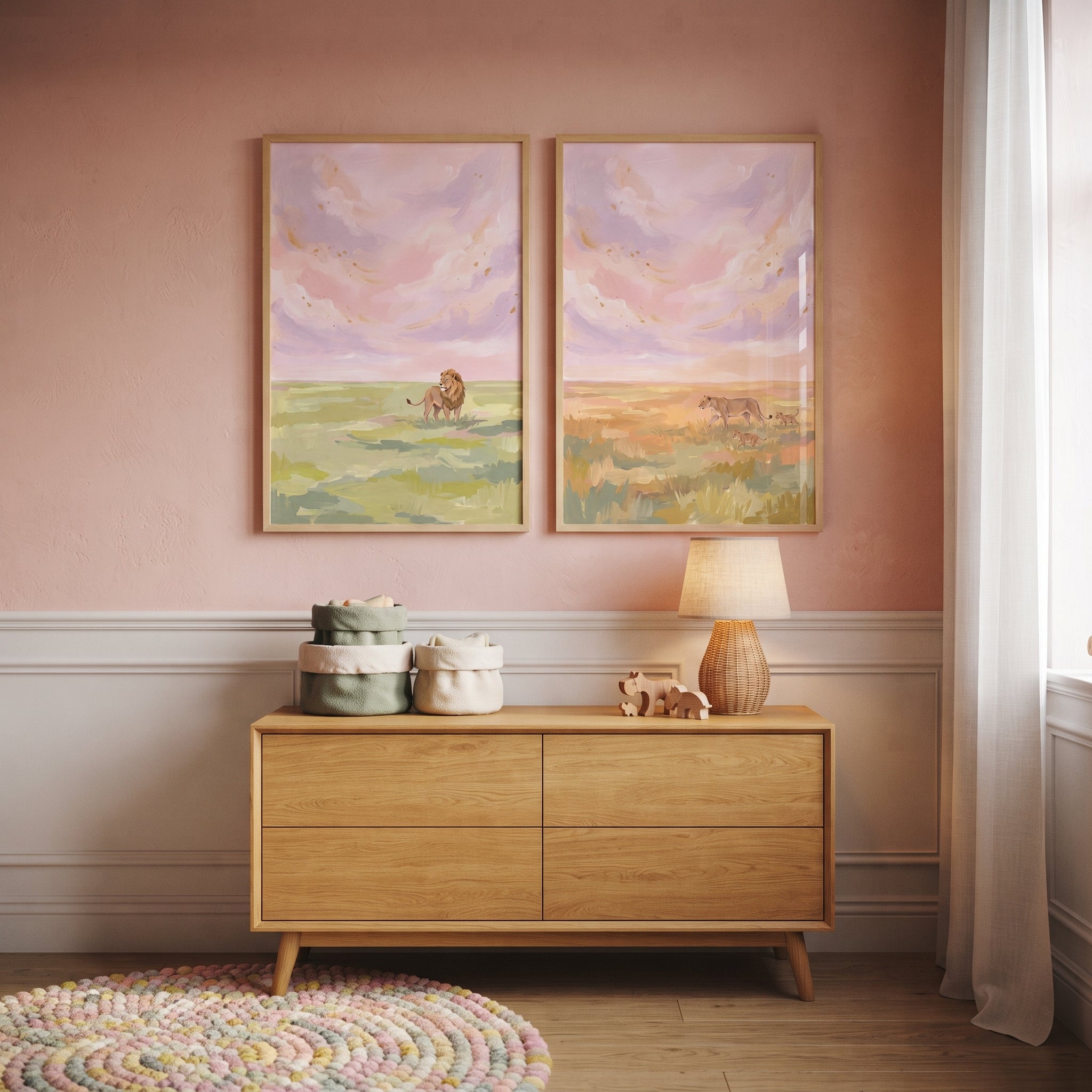 Blush Sunset Savanna Lion Wall Art Set of 2 - Savanna Sunset Pride
