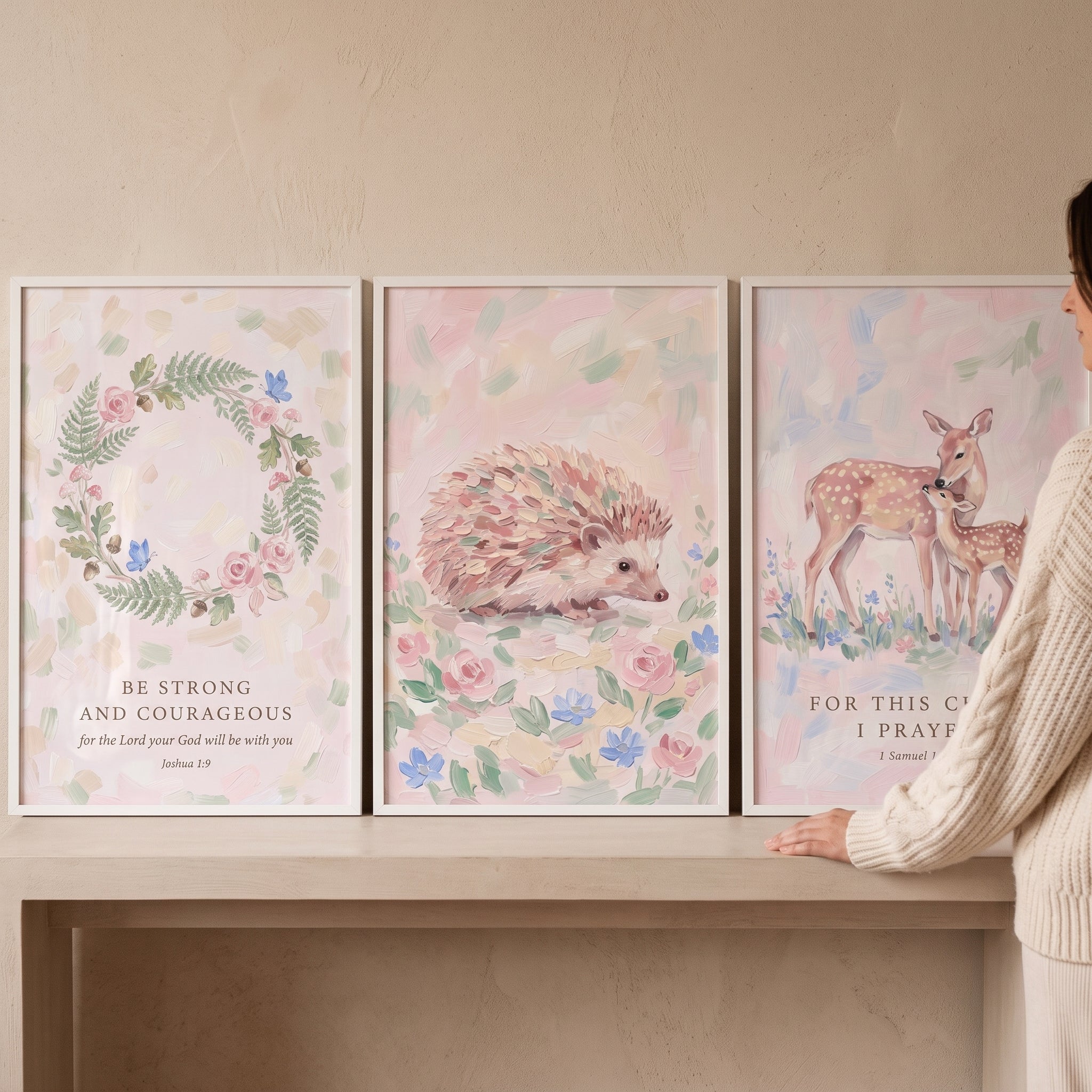 Blush Watercolor Forest Animals Wall Art Set of 3 - Blessed Forest Nursery