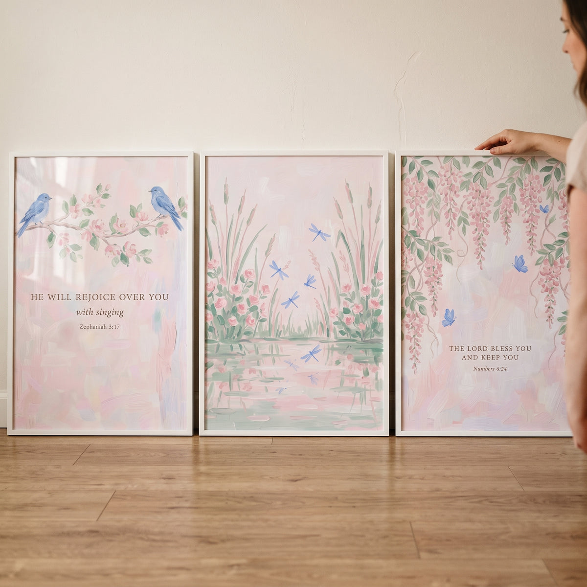 Blush Watercolor Winged Creature Wall Art Set of 3 - Divine Nature Verses