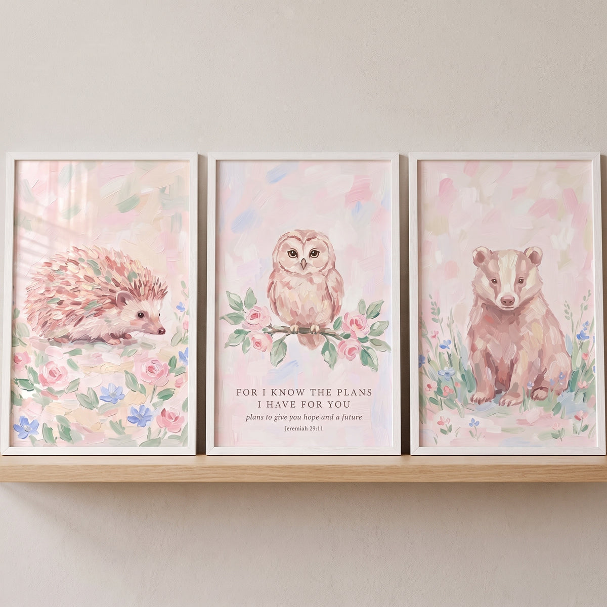 Blush Woodland Animals Wall Art Set of 3 - Sweet Woodland Hope