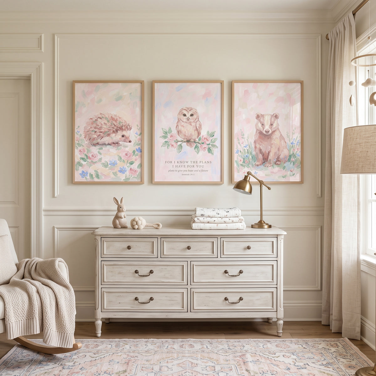 Blush Woodland Animals Wall Art Set of 3 - Sweet Woodland Hope