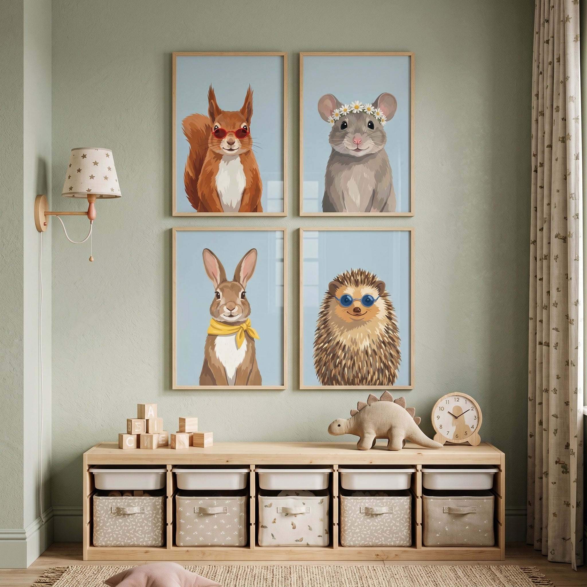 Boho Accessorized Woodland Animal Wall Art Set of 4 - Whimsical Woodland Critters