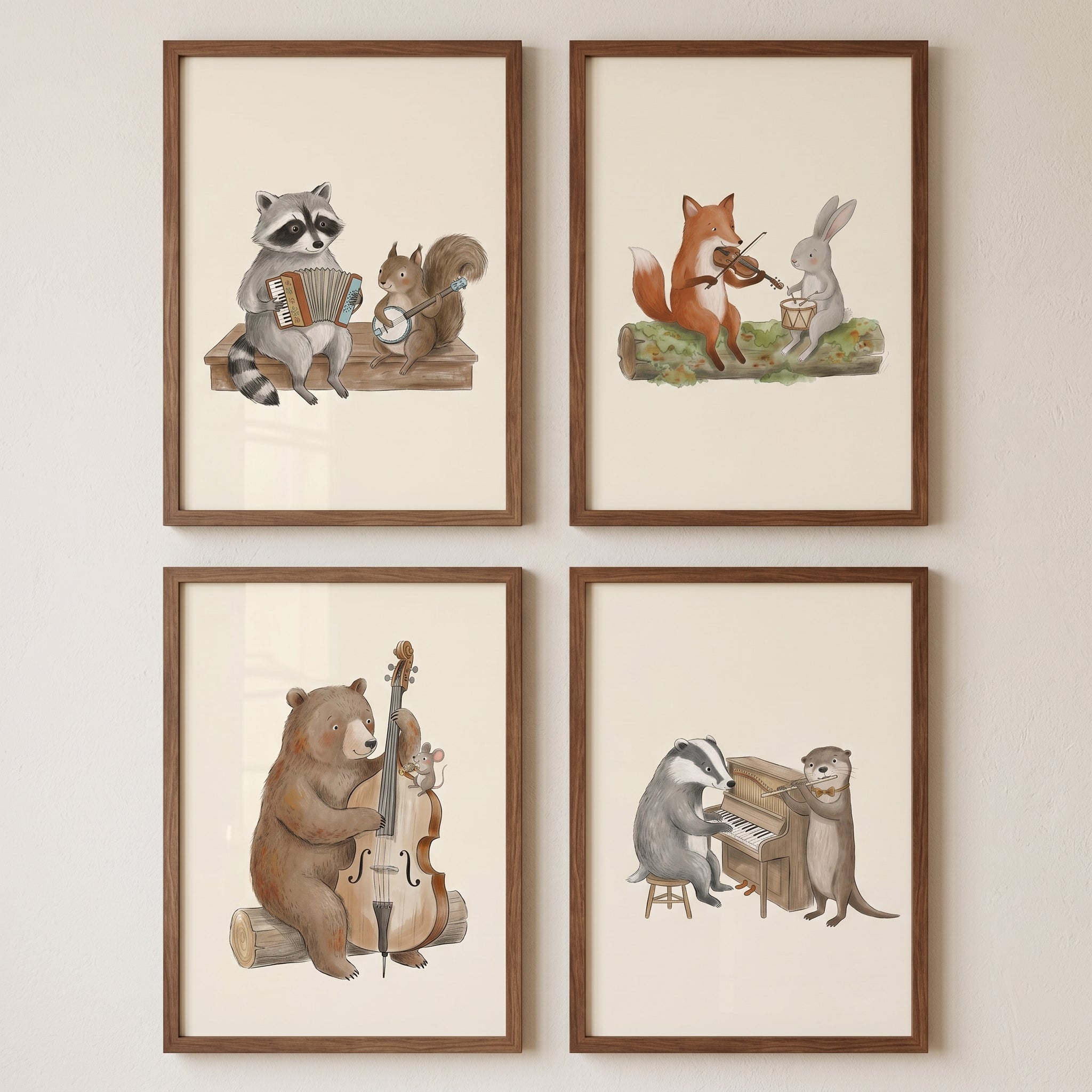 Boho Earthy Forest Animal Wall Art Set Of 4 - Woodland Symphony