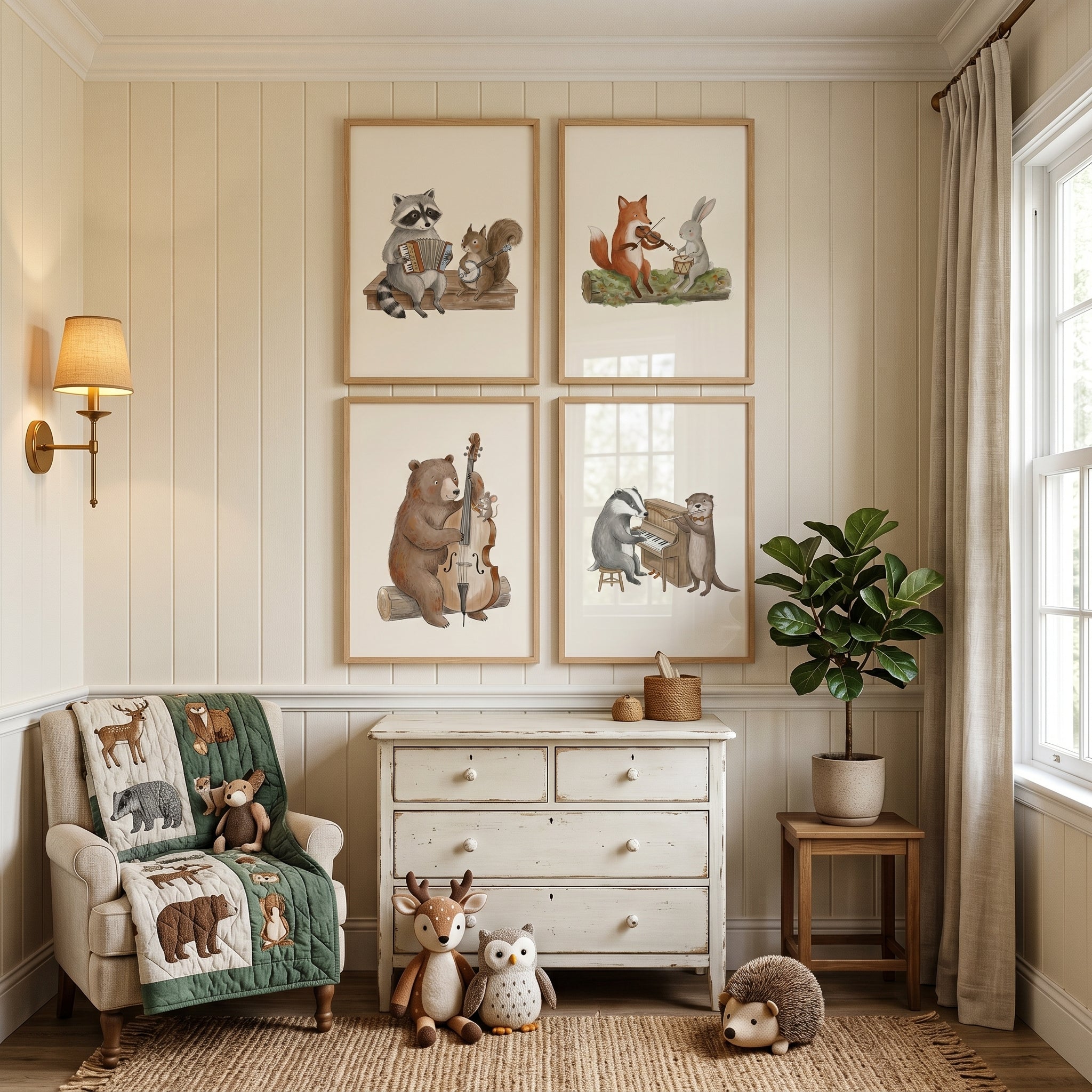 Boho Earthy Forest Animal Wall Art Set Of 4 - Woodland Symphony