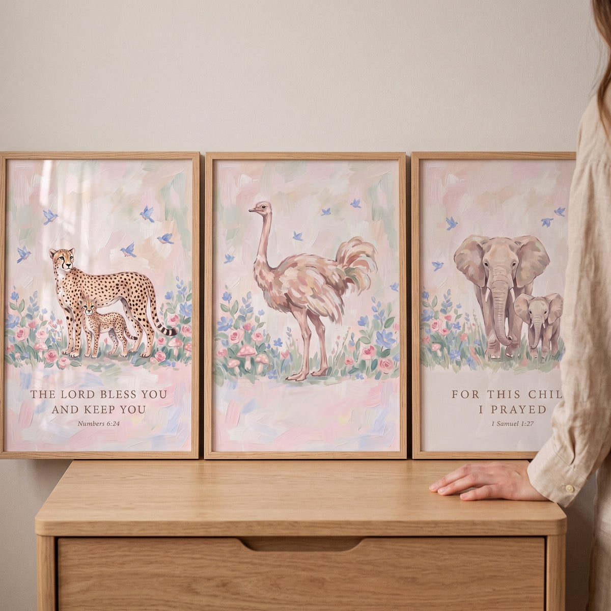 Boho Floral Savanna Animals Wall Art Set Of 3 - Sweet Safari Blessings