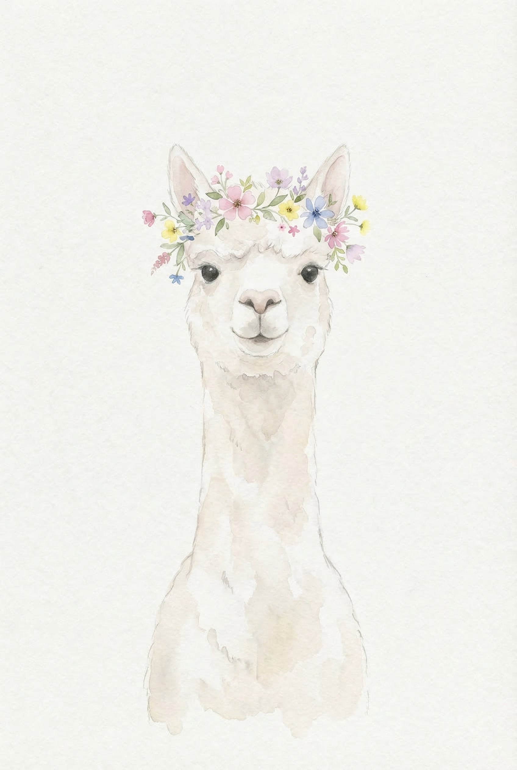 Boho Flower Crown Llama Wall Art - Floral Alpaca Portrait