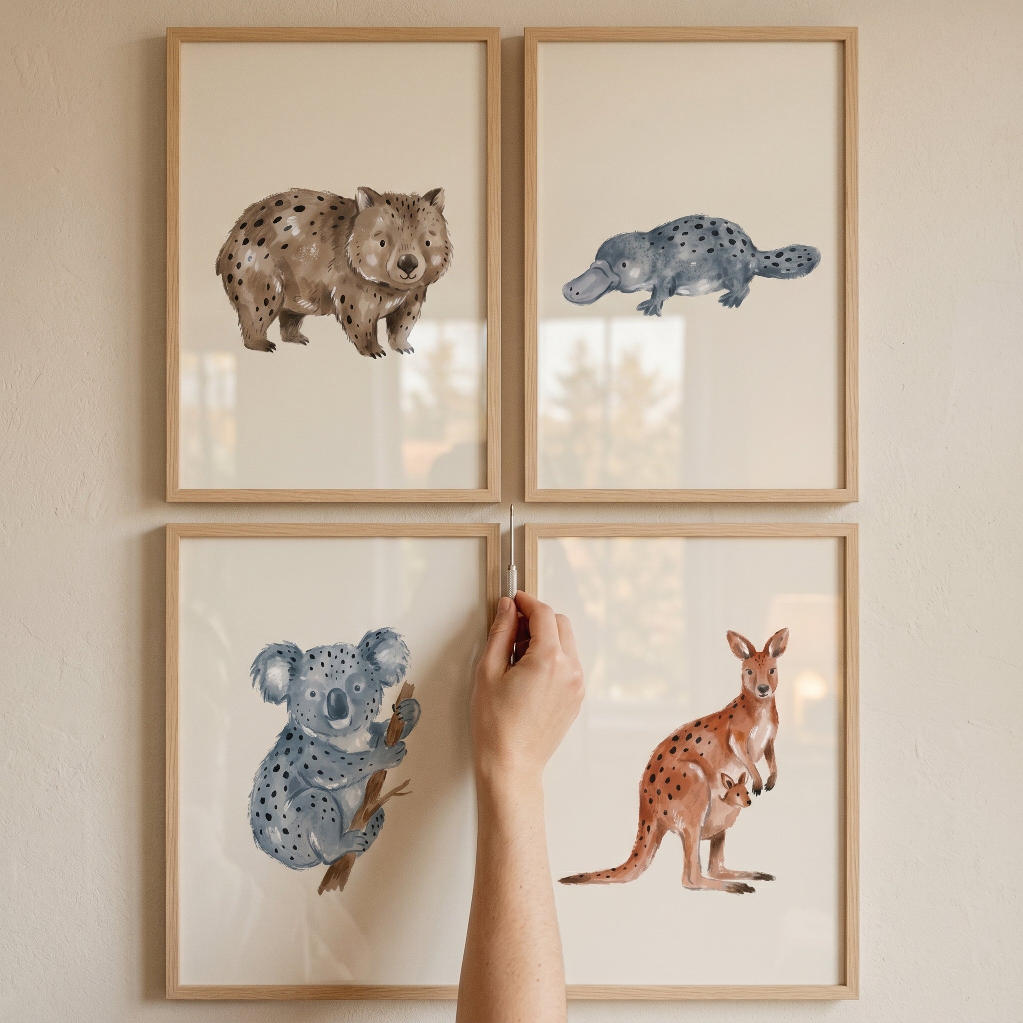 Boho Neutral Australian Animals Wall Art Set of 4 - Outback Animal Set