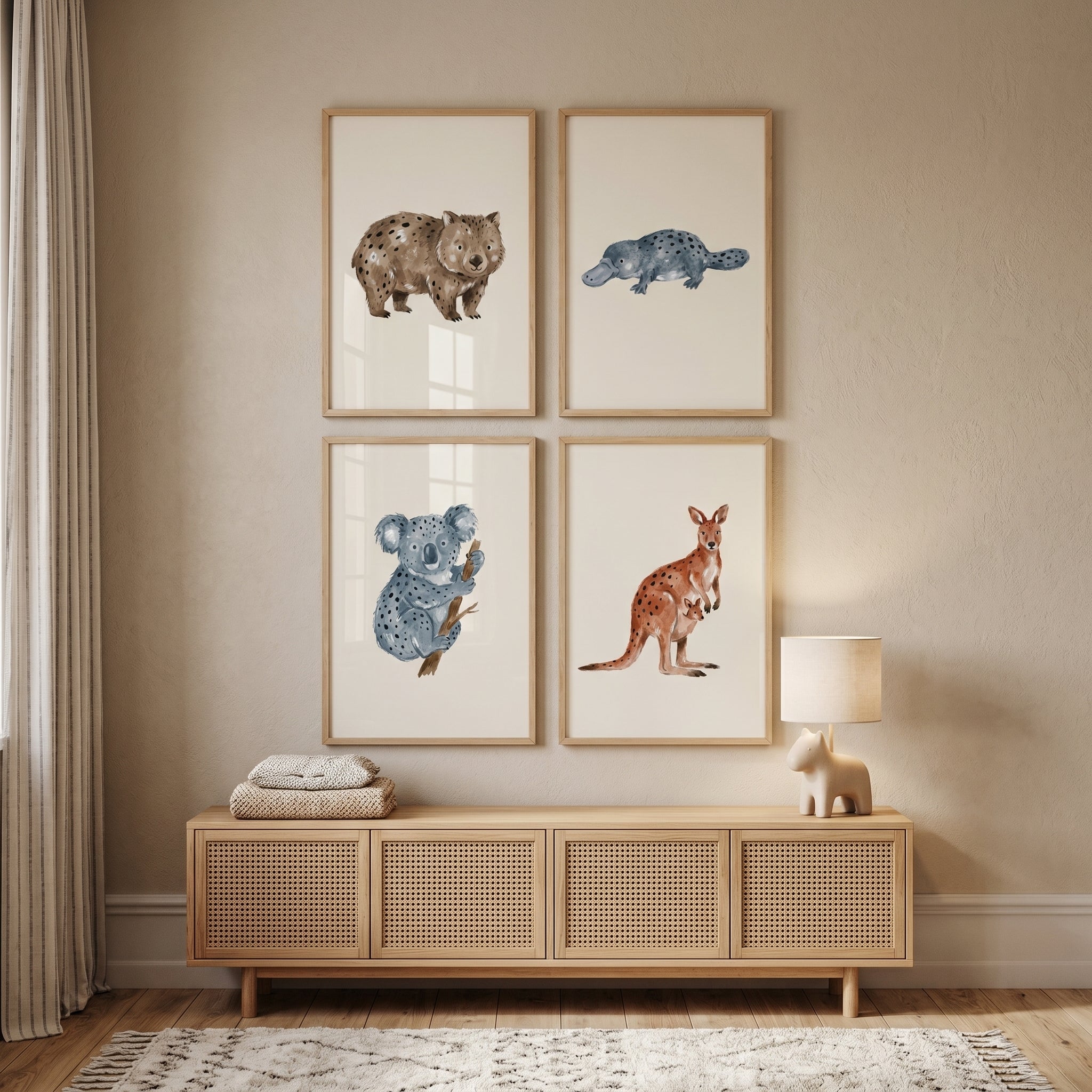 Boho Neutral Australian Animals Wall Art Set of 4 - Outback Animal Set
