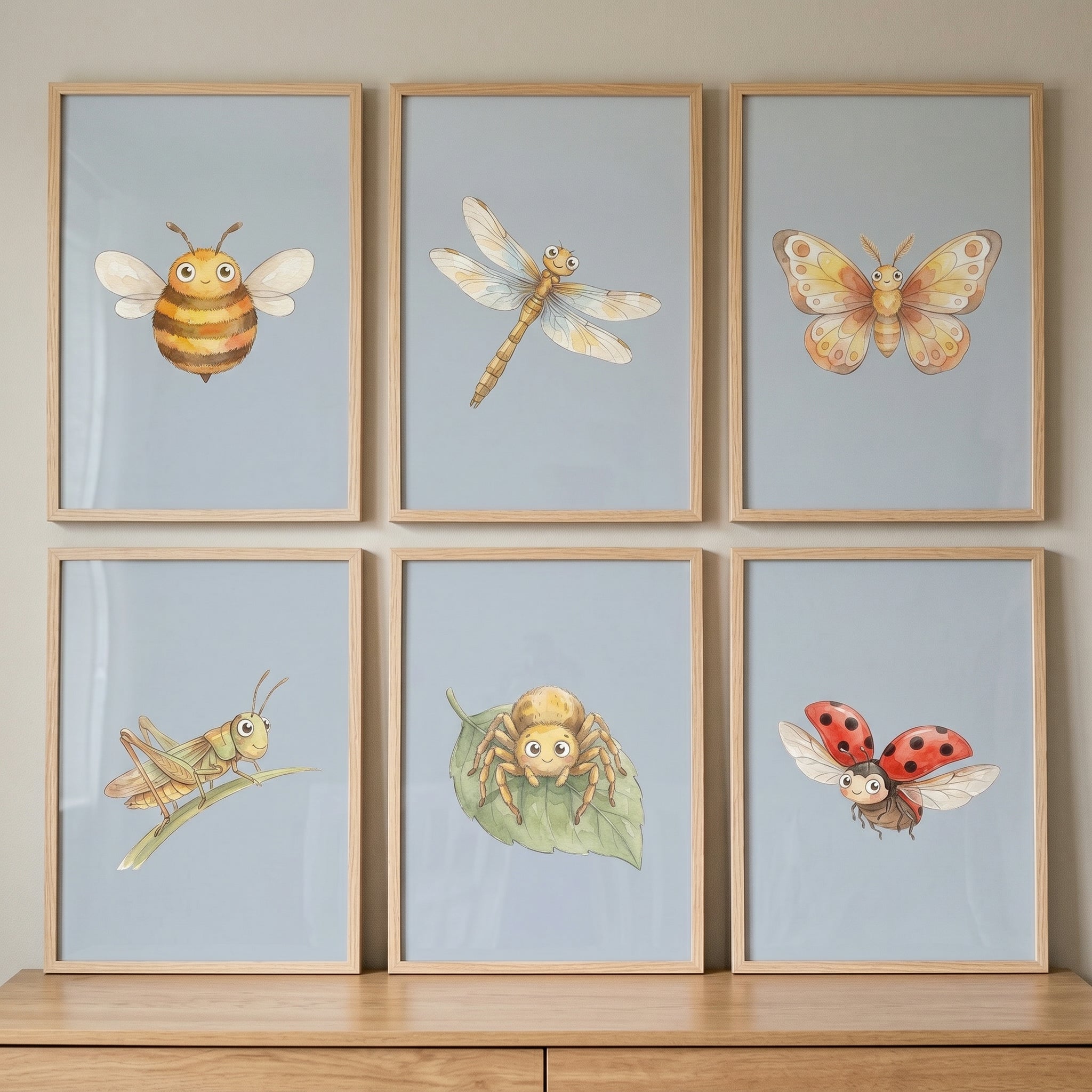 Boho Watercolor Garden Insect Wall Art Set of 6 - Sweet Garden Critters