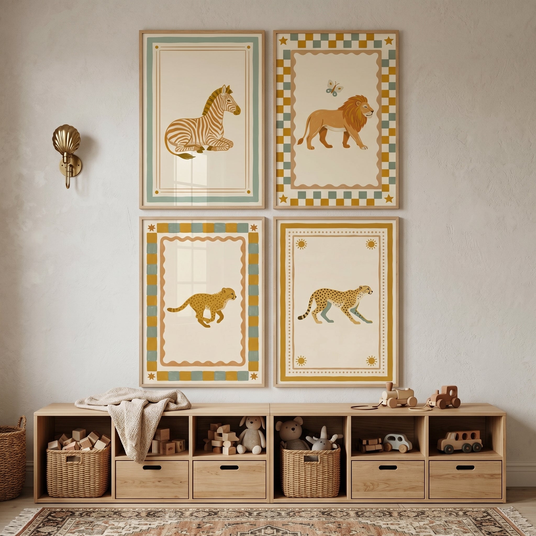 Boho Whimsical Safari Animal Wall Art Set of 4 - Safari Story Frames