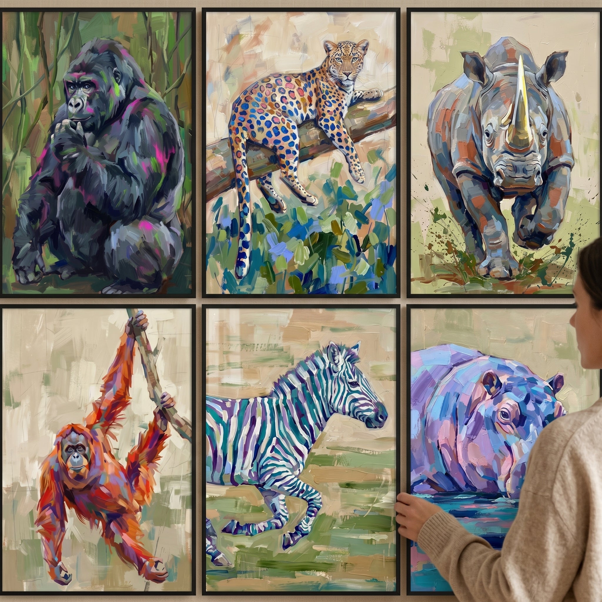 Bold Color Safari Animal Wall Art Set of 6 - Vivid Wild Souls