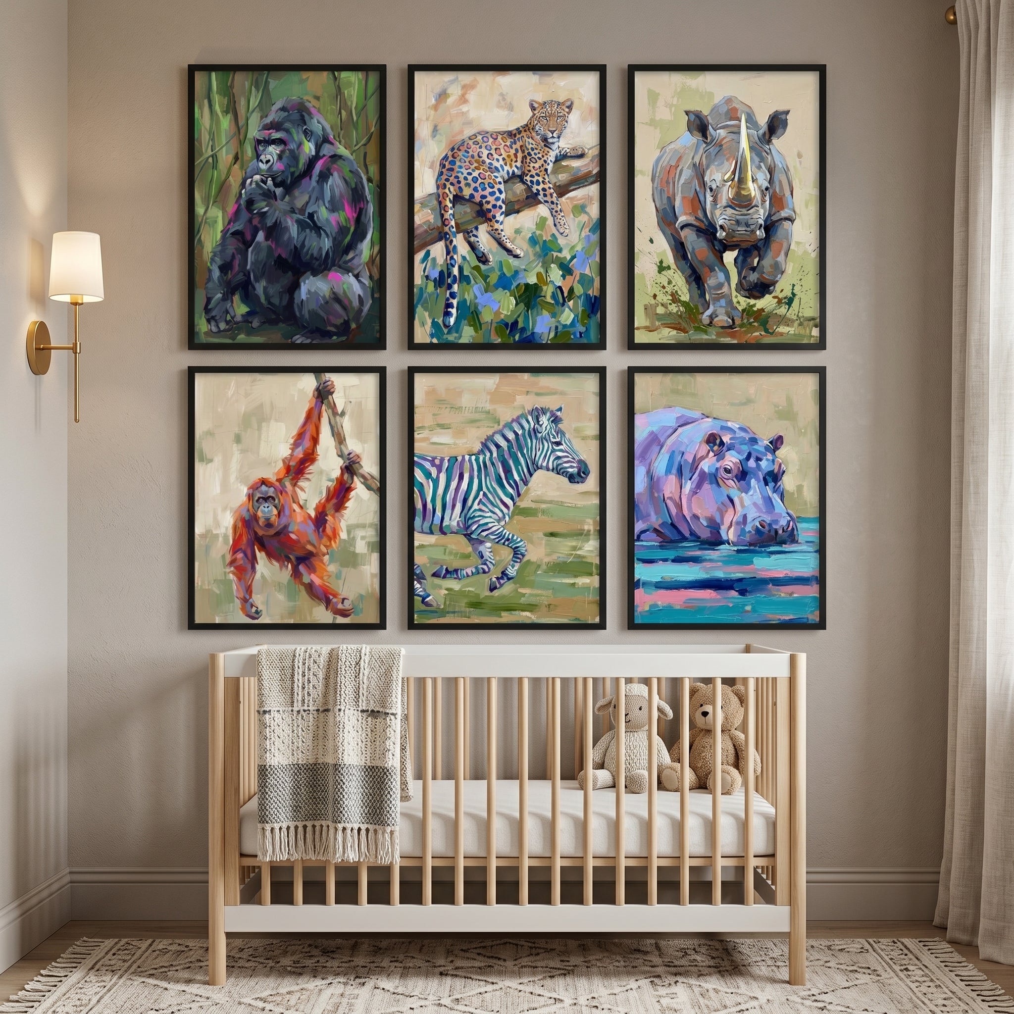 Bold Color Safari Animal Wall Art Set of 6 - Vivid Wild Souls