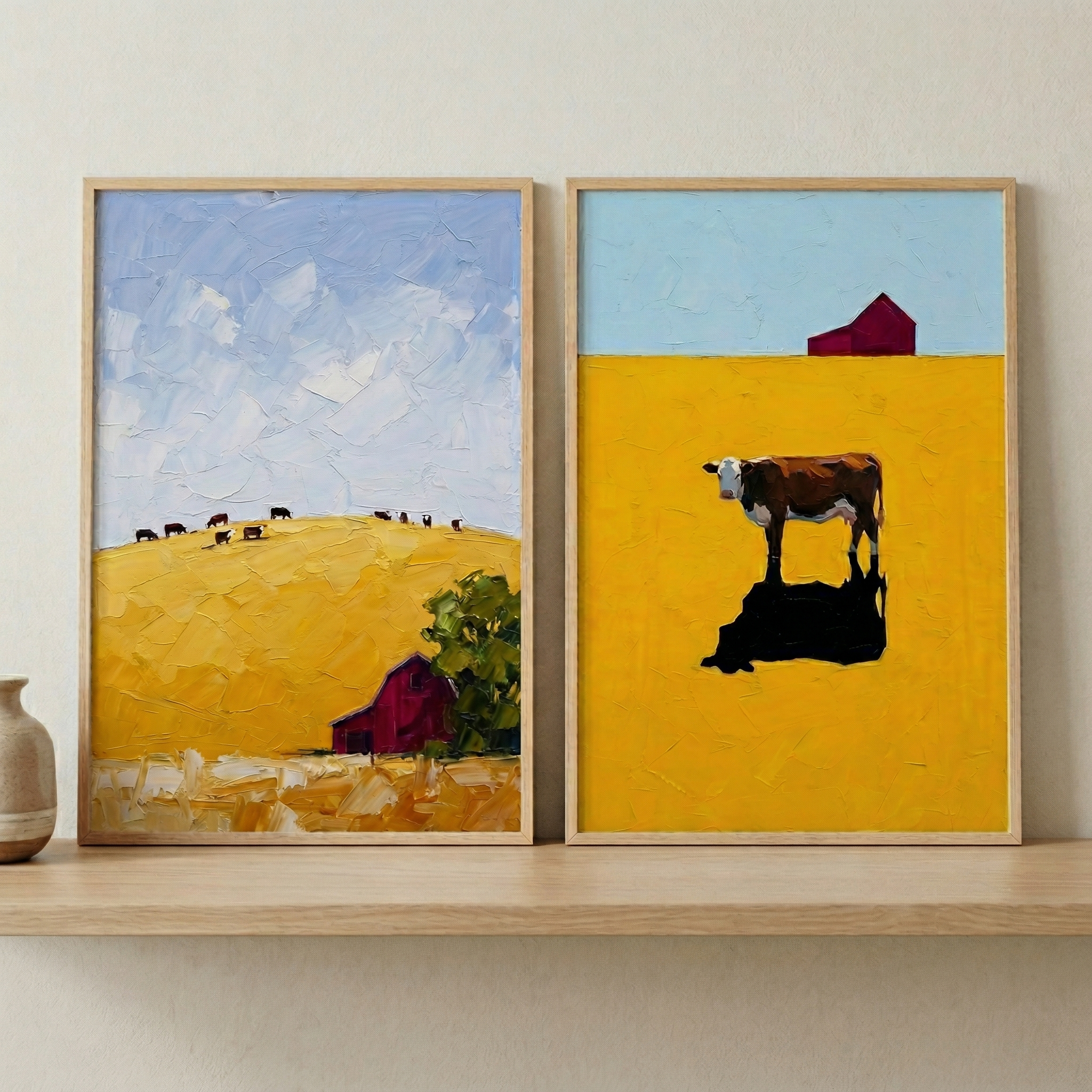 Bold Yellow Cow Artwork Set Of 2 - Golden Hill Herd