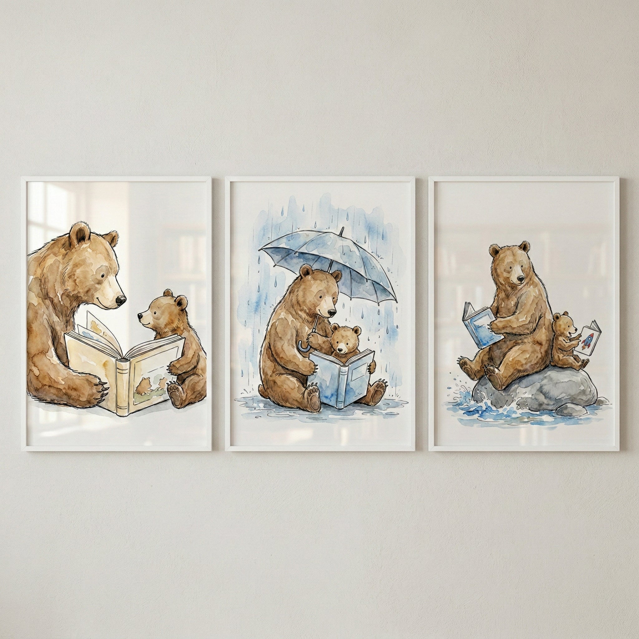 Bookish Wilderness Bears Wall Art Set of 3 - Reading Bear Duo