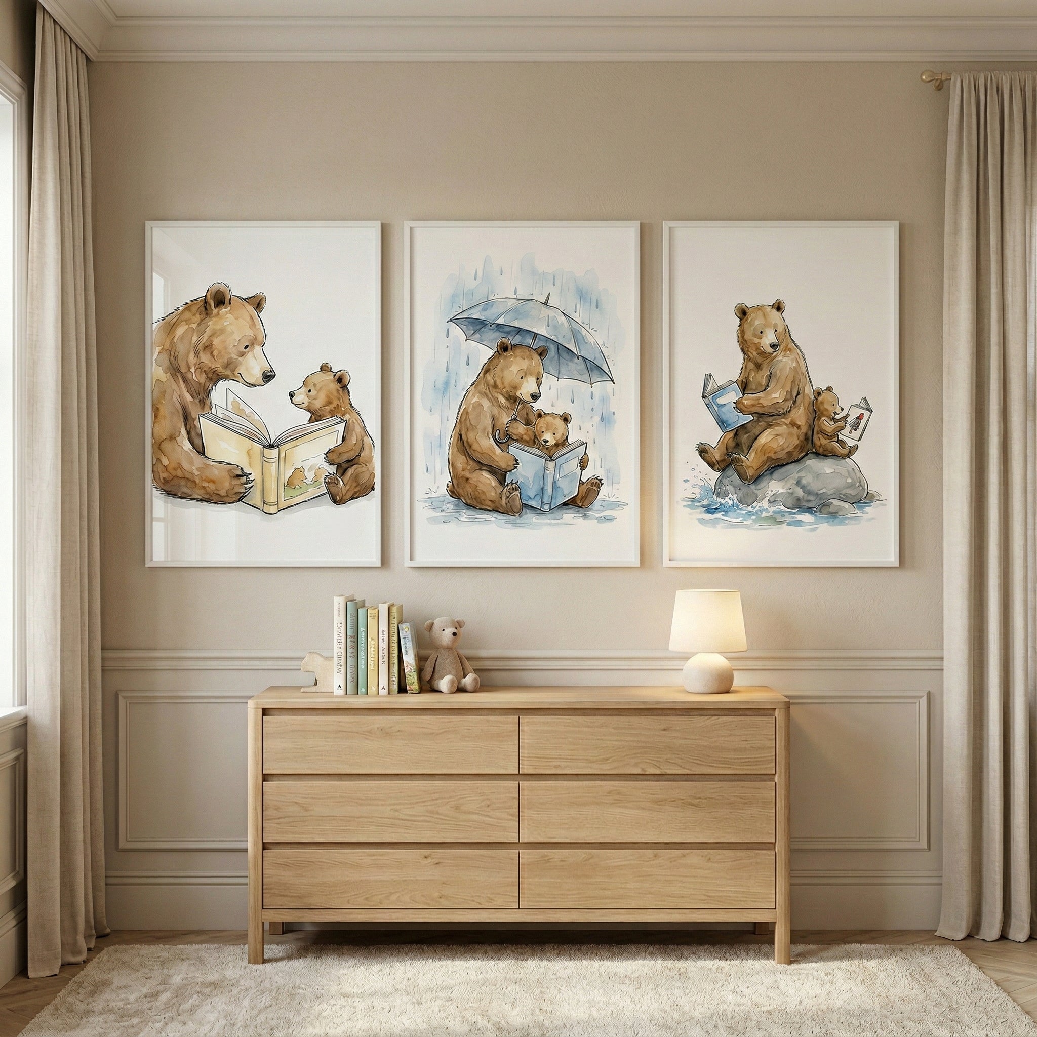 Bookish Wilderness Bears Wall Art Set of 3 - Reading Bear Duo