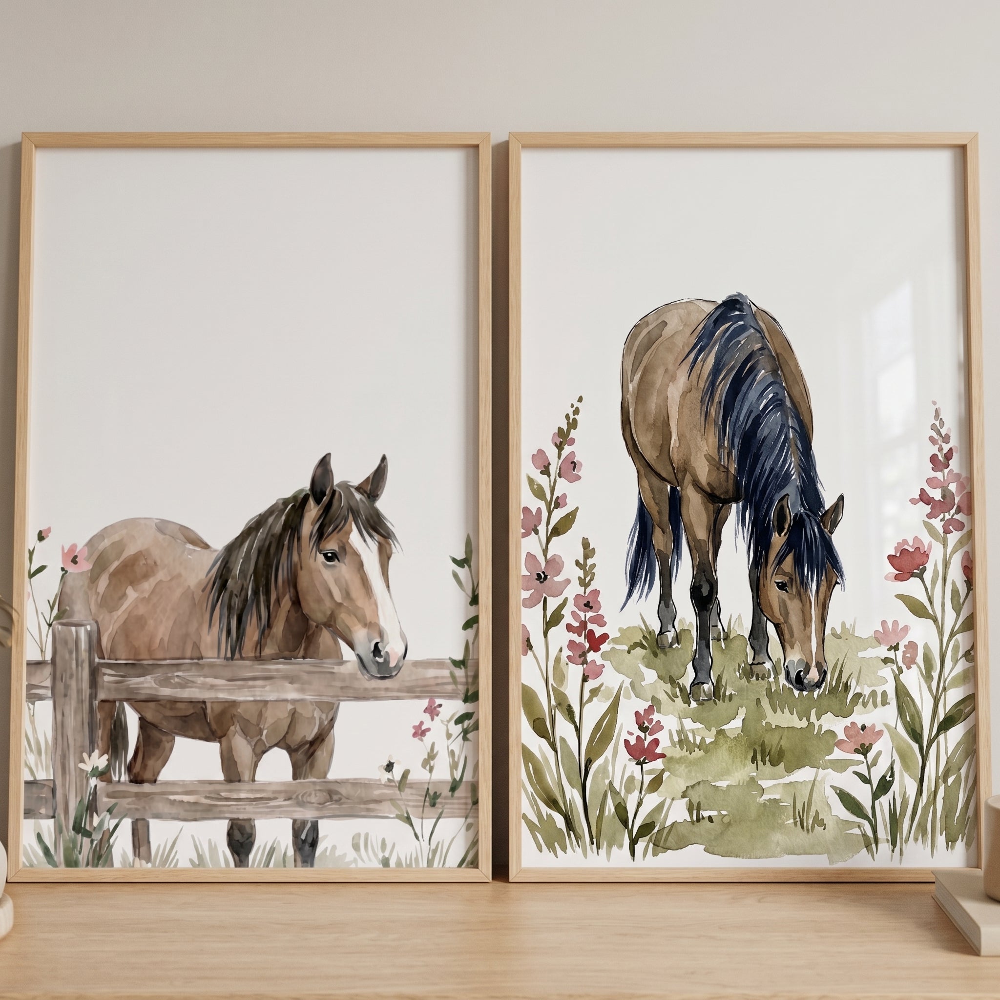 Botanical Brown Horse Wall Art Set of 2 - Country Pasture Duo
