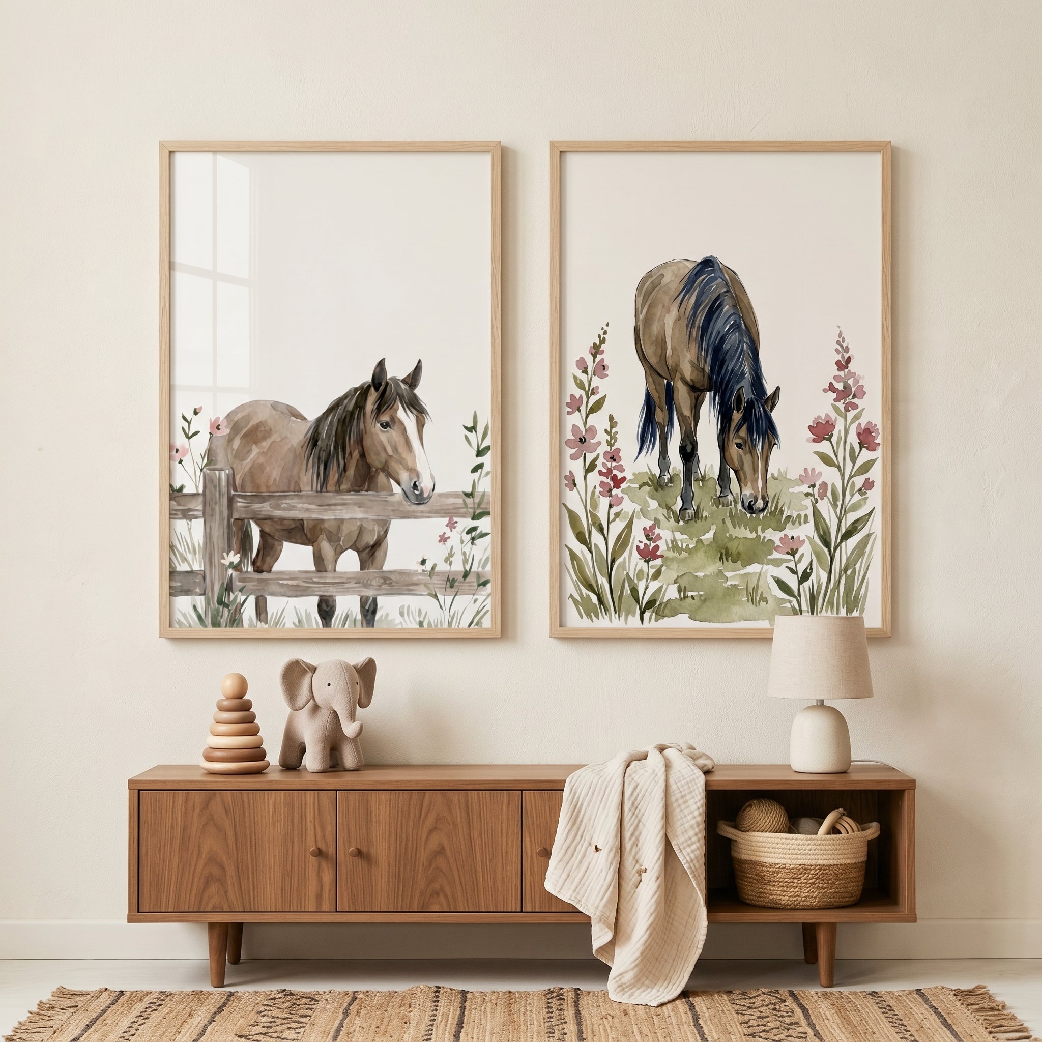 Botanical Brown Horse Wall Art Set of 2 - Country Pasture Duo