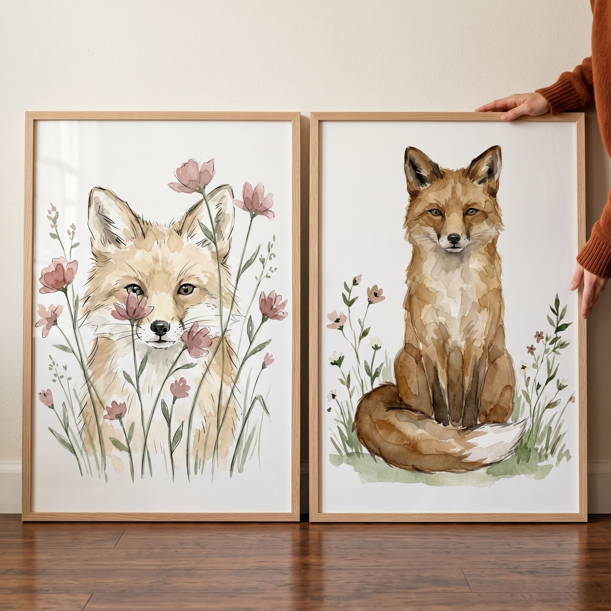 Botanical Fox Wall Art Set of 2 - Whimsical Fox Pair