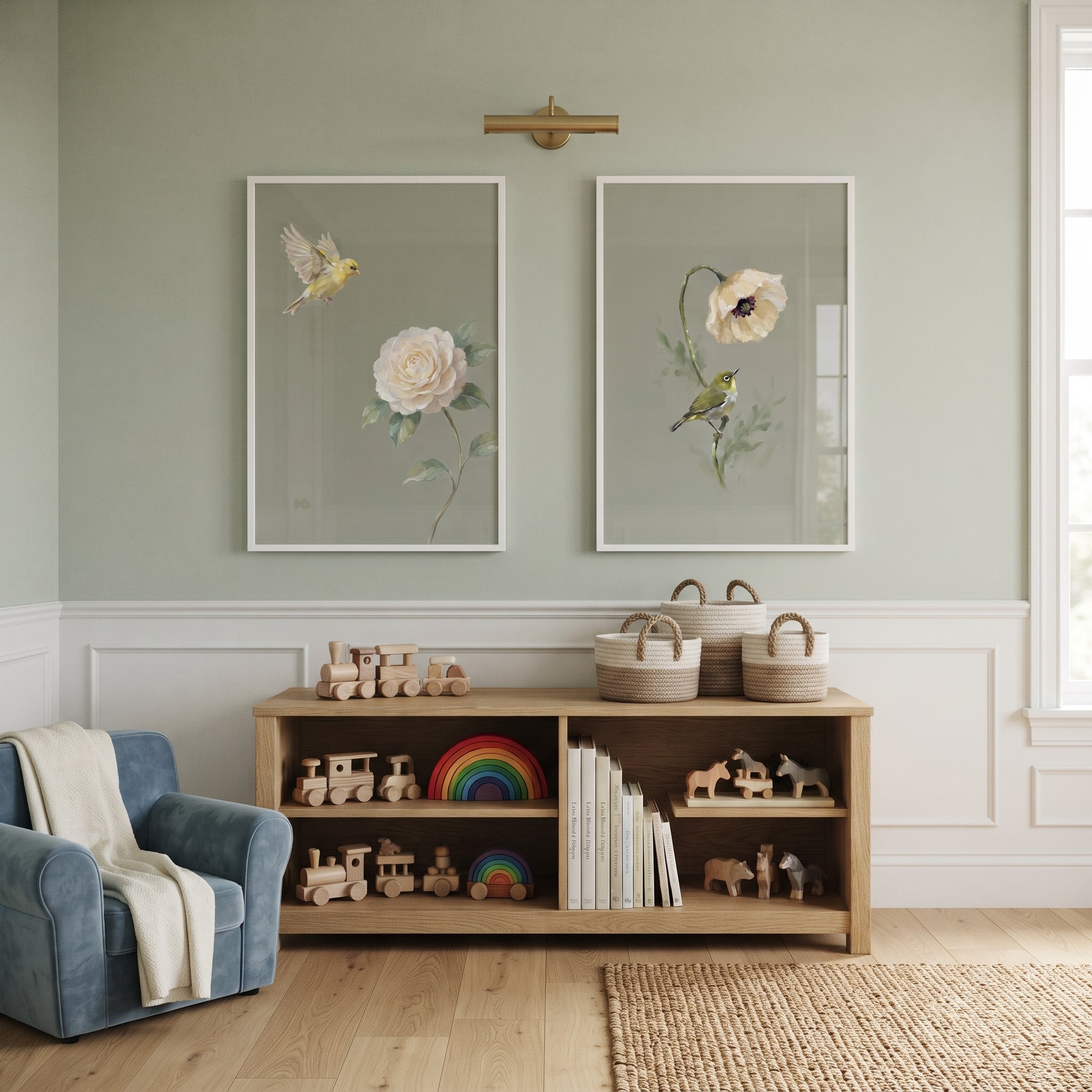 Botanical Garden Nature Bird Wall Art Set of 2 - Whimsical Bird Garden