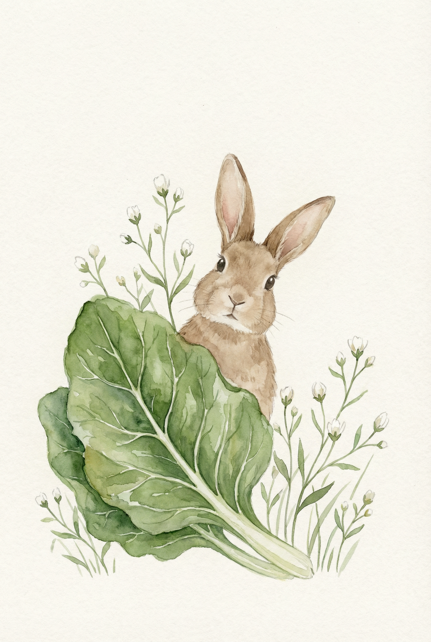 Botanical Green Leaf Rabbit Wall Art | Nature Decor Print