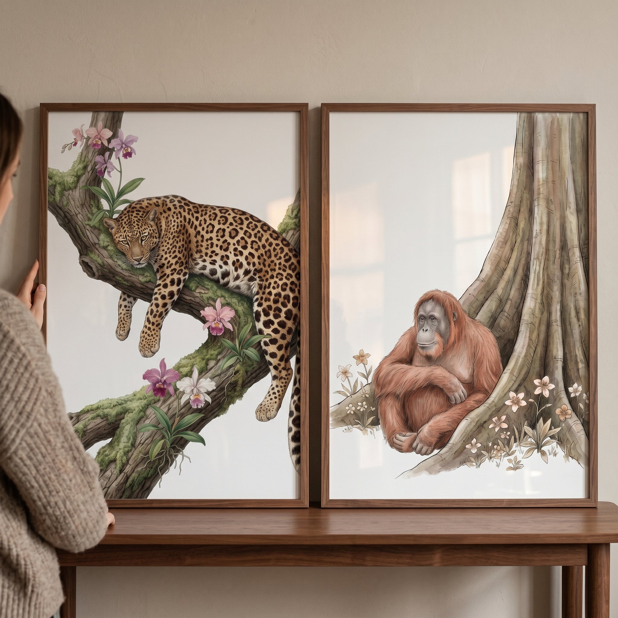 Botanical Jungle Animal Wall Art Set of 2 - Wild Jungle Soul