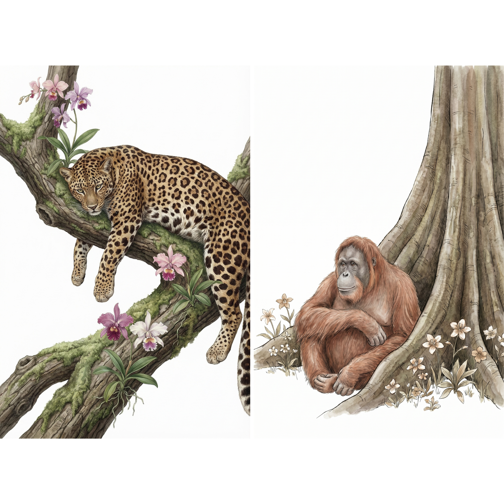 Botanical Jungle Animal Wall Art Set of 2 - Wild Jungle Soul