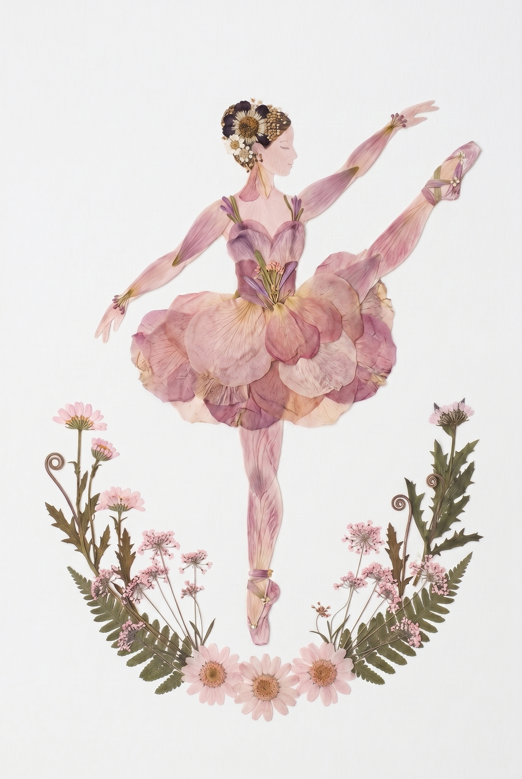 Botanical Pressed Flower Ballerina Wall Art - Petal Ballerina