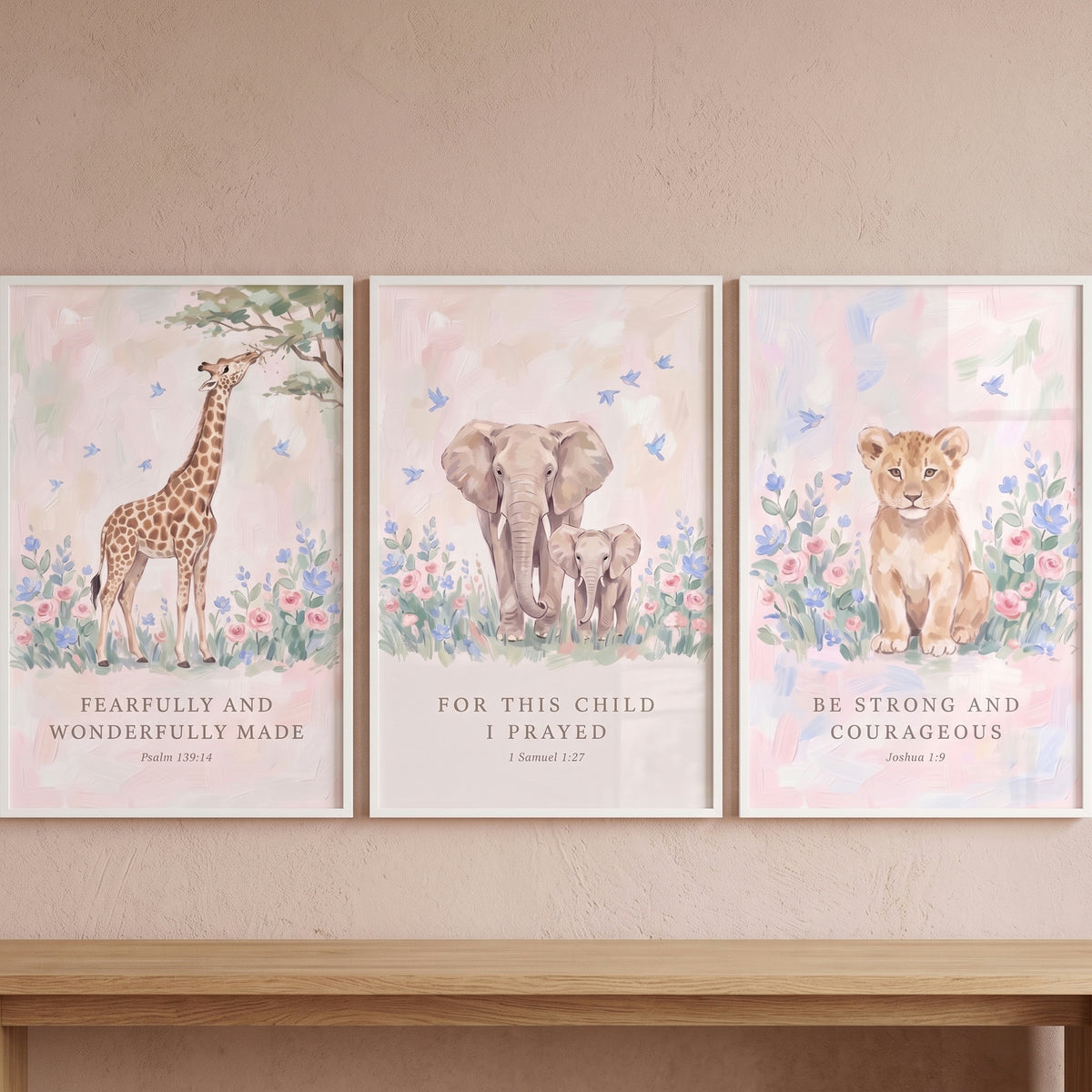 Botanical Scripture Safari Animals Bible Wall Art Set Of 3 - Sacred Safari Trio
